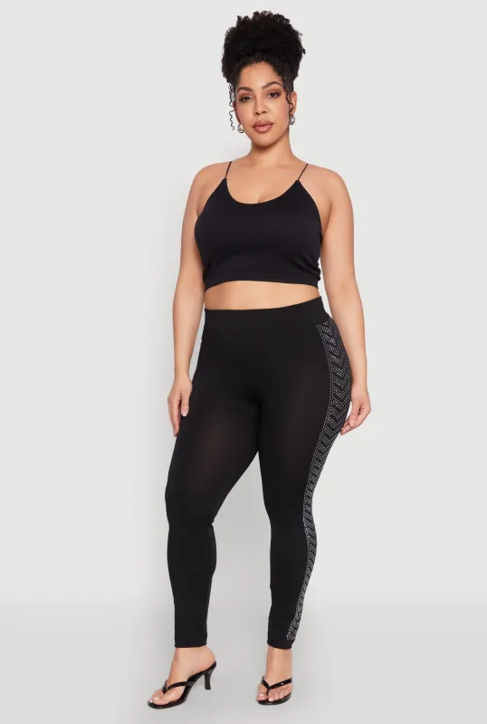 Plus Size Seamless Rhinestone Chevron Print Leggings sold by Rainbow