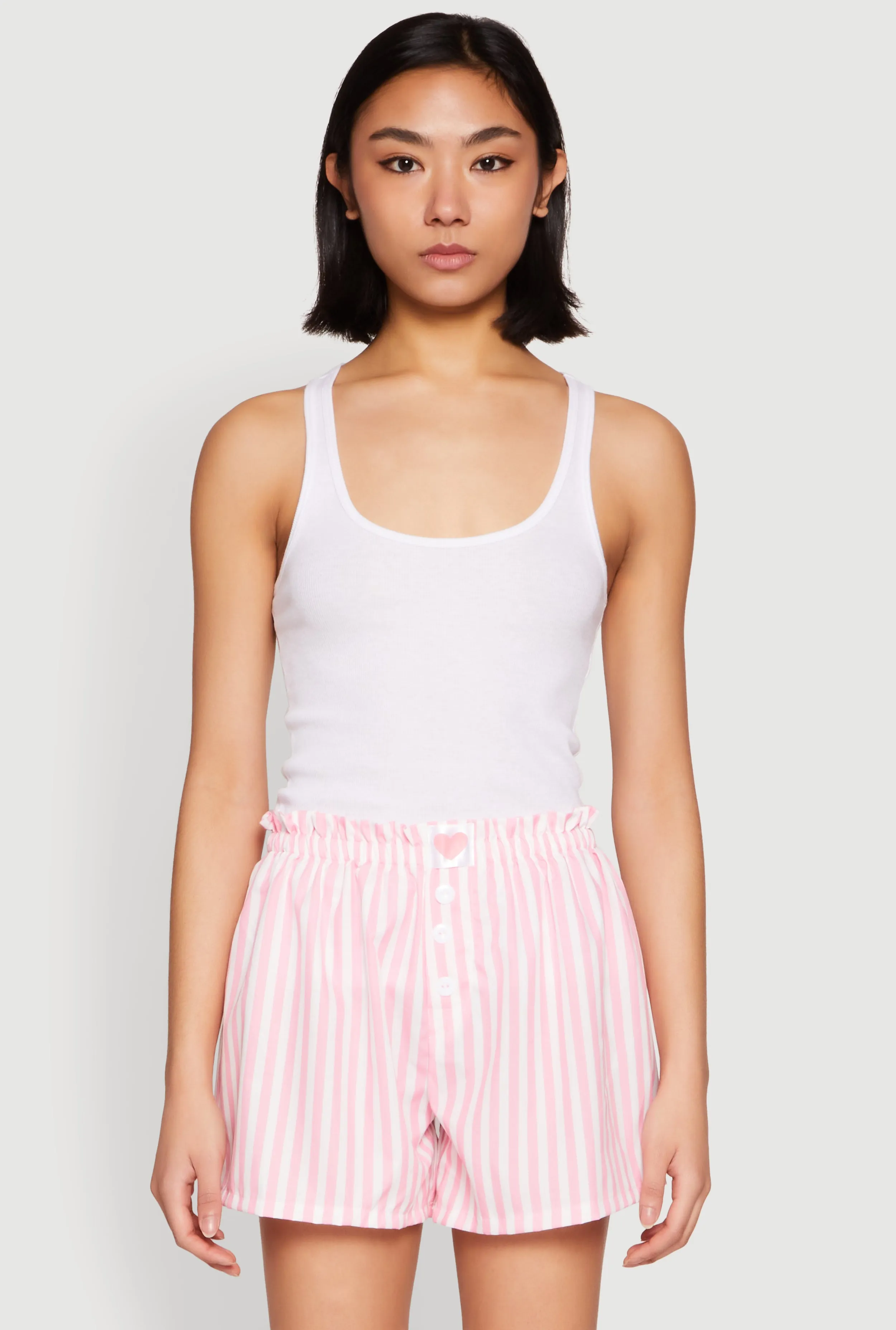 Heart Detail Striped Pajama Shorts sold by Rainbow