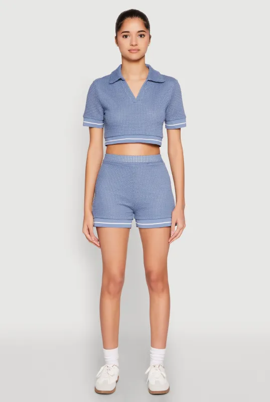 Textured Knit Varsity Stripe Shorts sold by Rainbow
