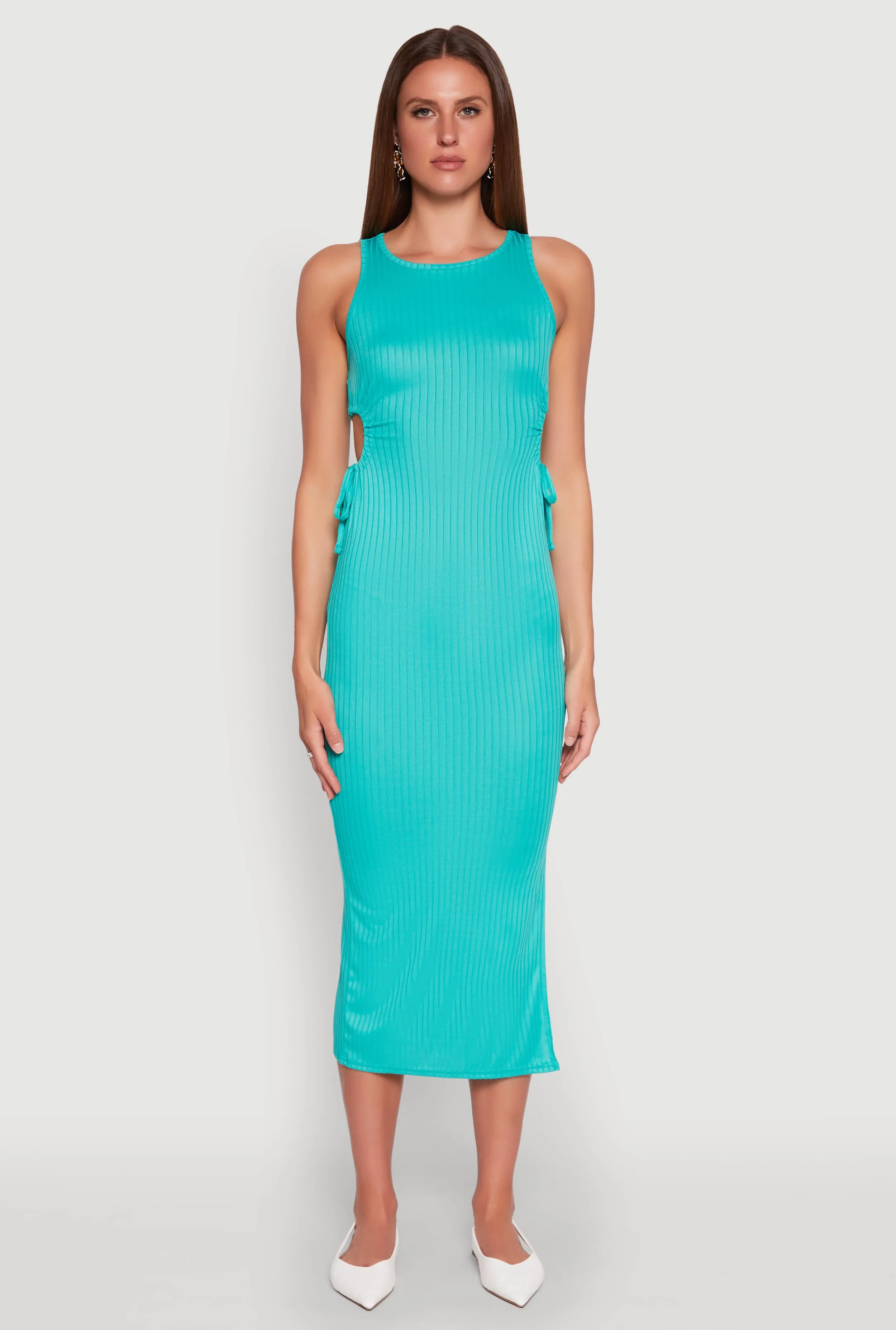 Ribbed Knit Side Cut Out Midi Dress sold by Rainbow