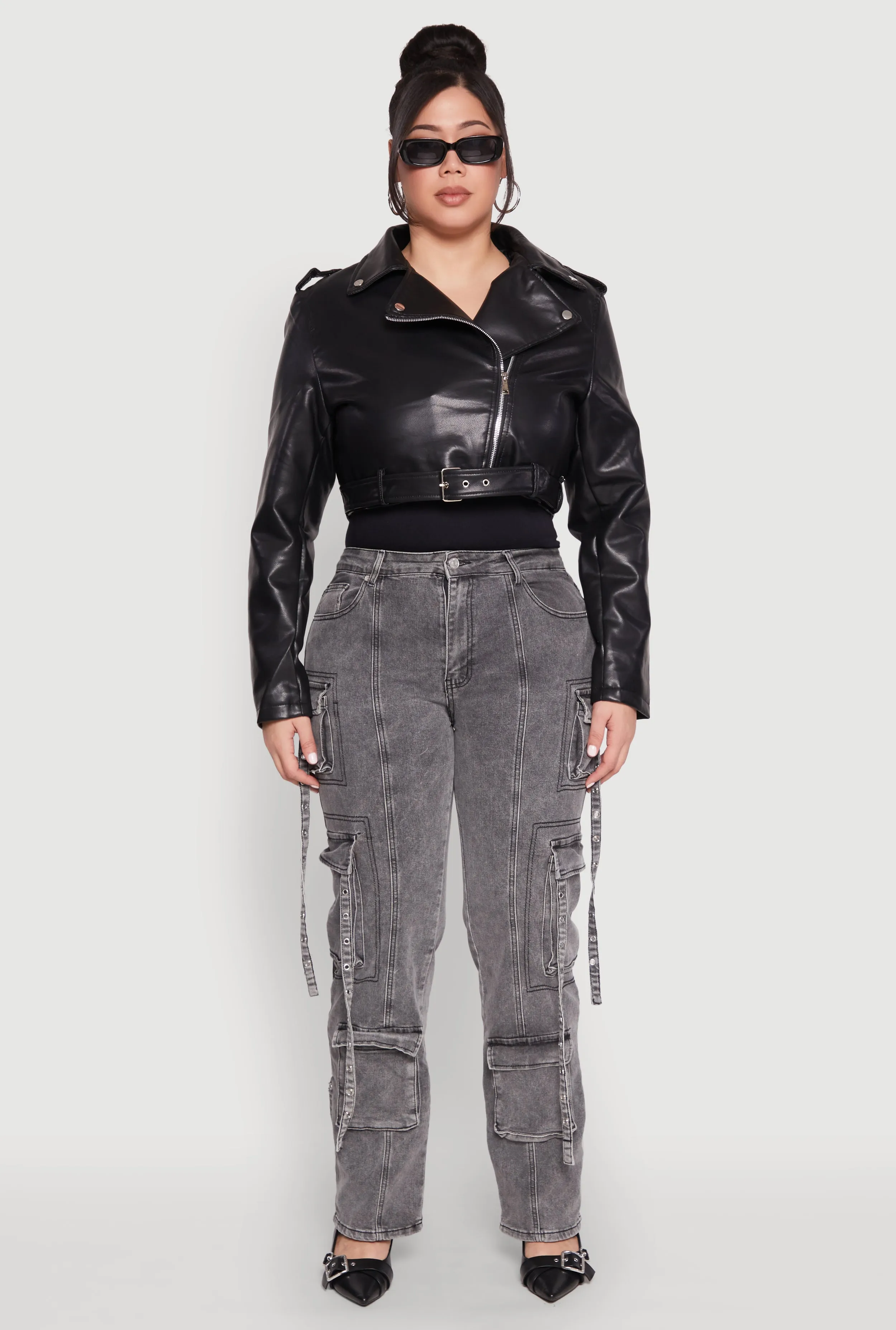 Plus Size Daisy Faux Leather Belted Moto Jacket sold by Rainbow product image thumbnail 3