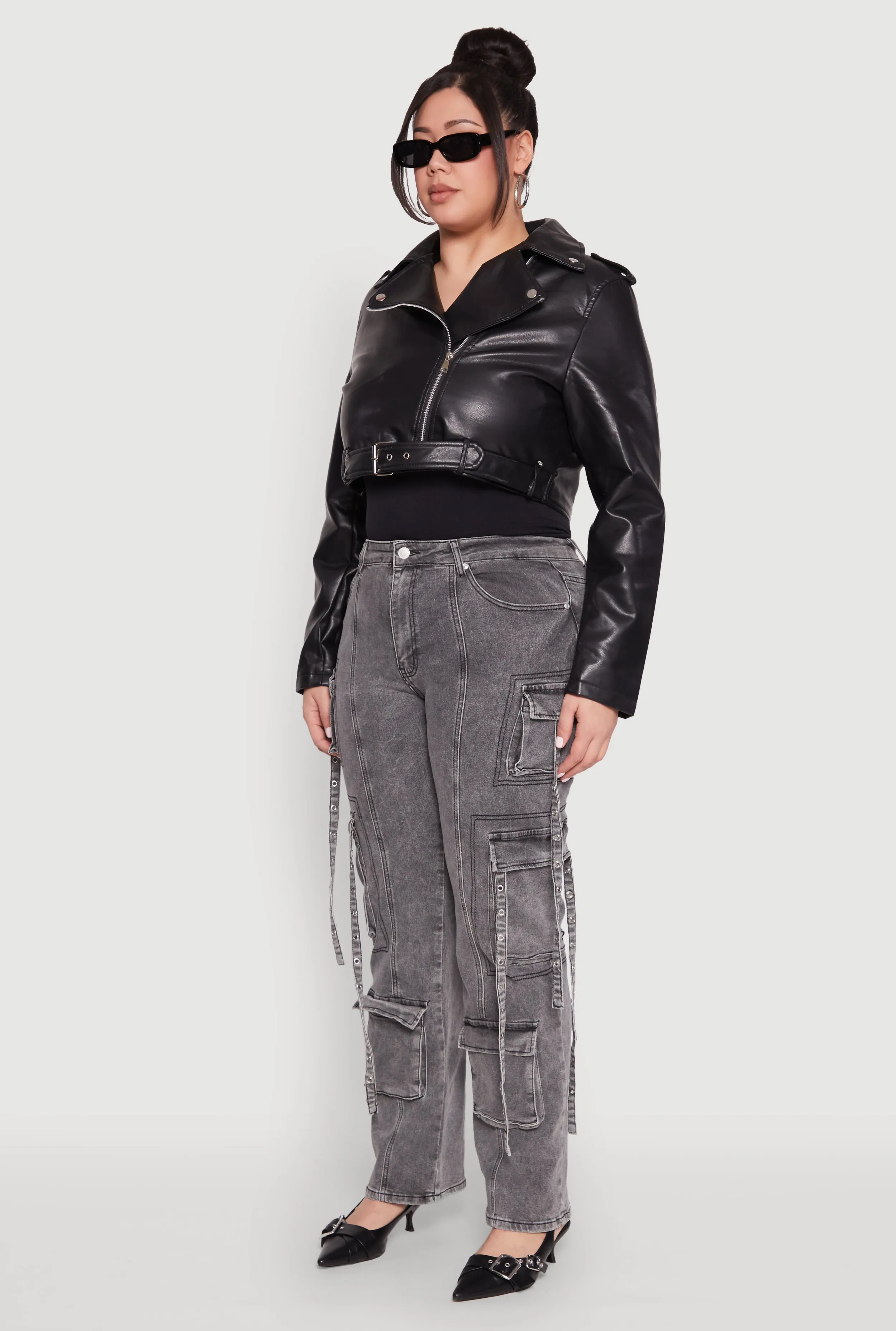 Plus Size Daisy Faux Leather Belted Moto Jacket sold by Rainbow product image thumbnail 5