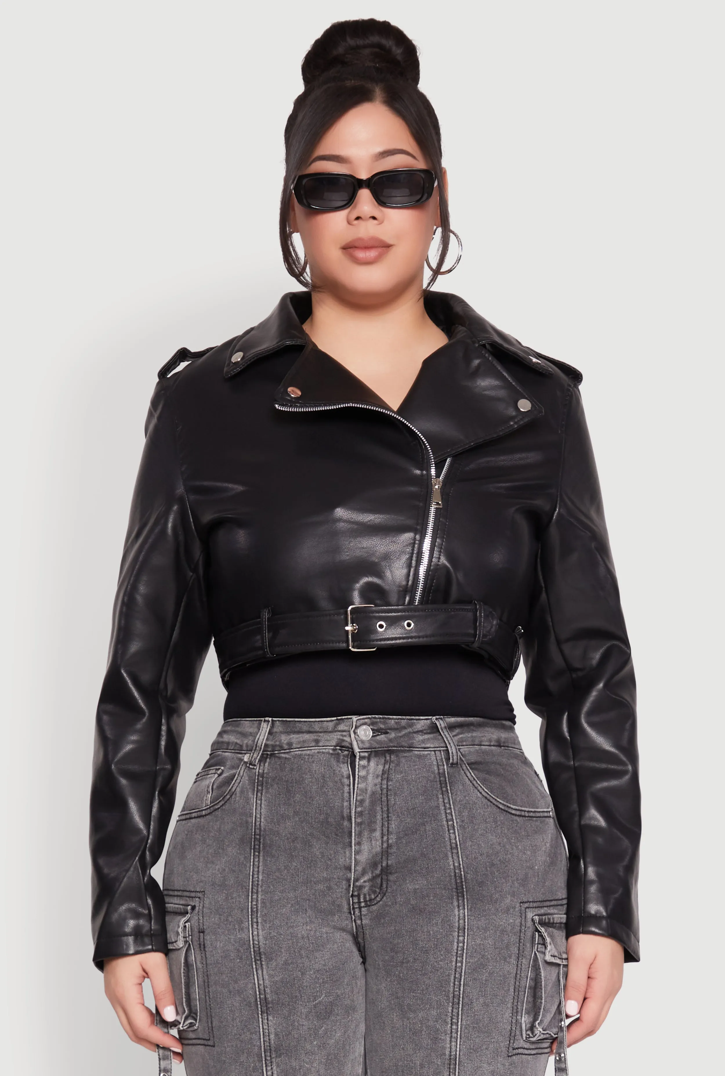 Plus Size Daisy Faux Leather Belted Moto Jacket sold by Rainbow product image thumbnail 2