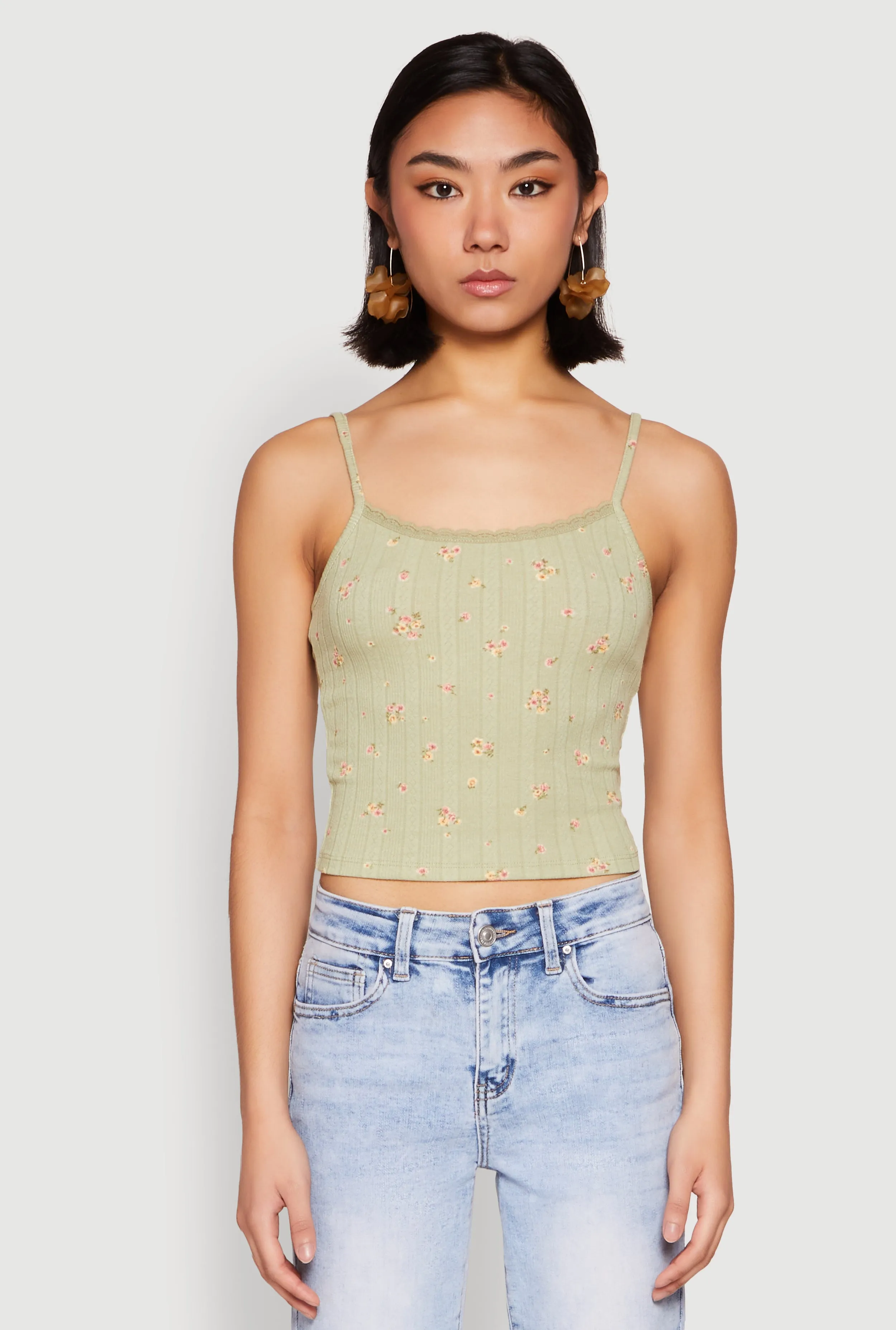 Ribbed Knit Lace Trim Ditsy Print Cami sold by Rainbow product image thumbnail 2