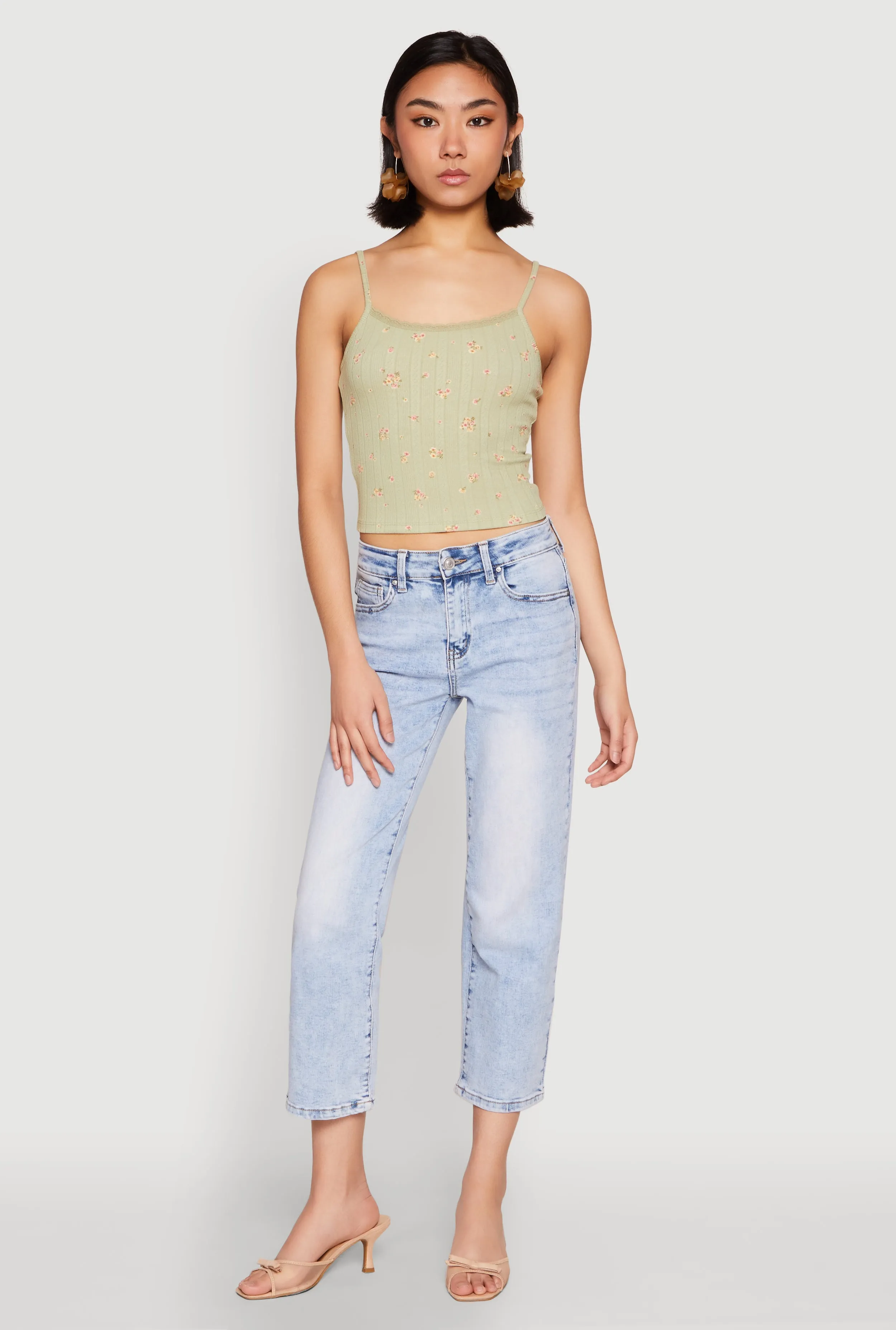 Ribbed Knit Lace Trim Ditsy Print Cami sold by Rainbow product image thumbnail 3