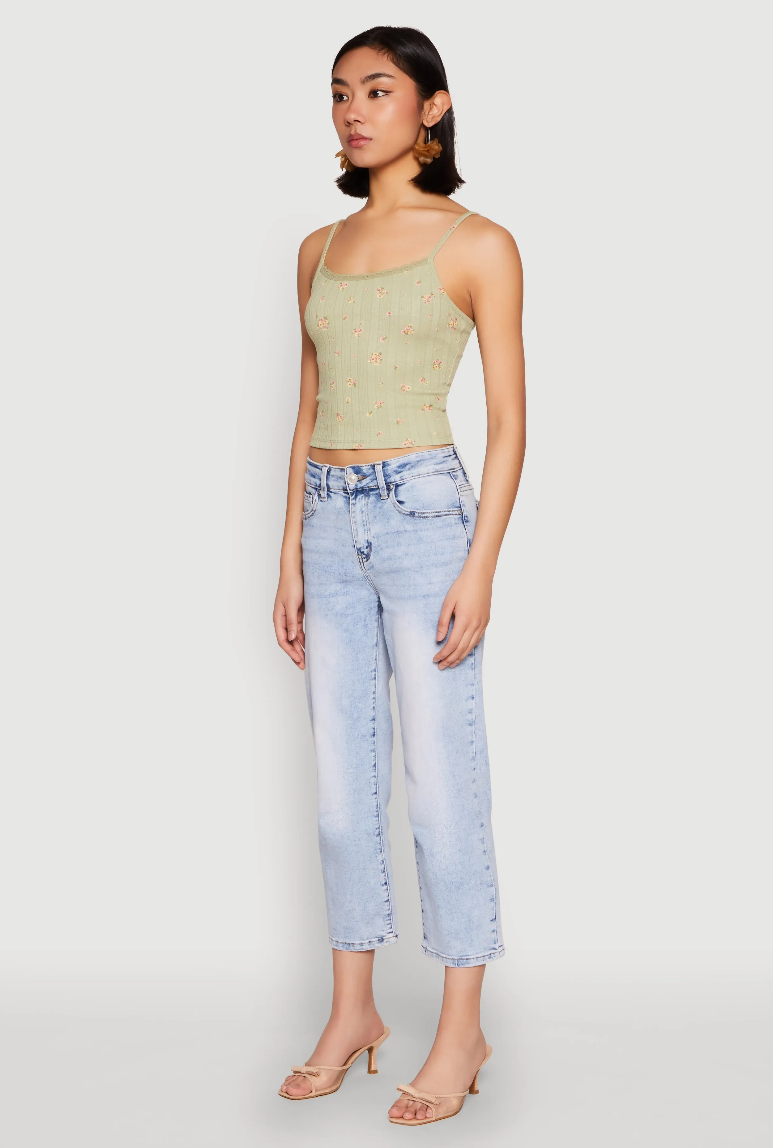 Ribbed Knit Lace Trim Ditsy Print Cami sold by Rainbow product image thumbnail 5