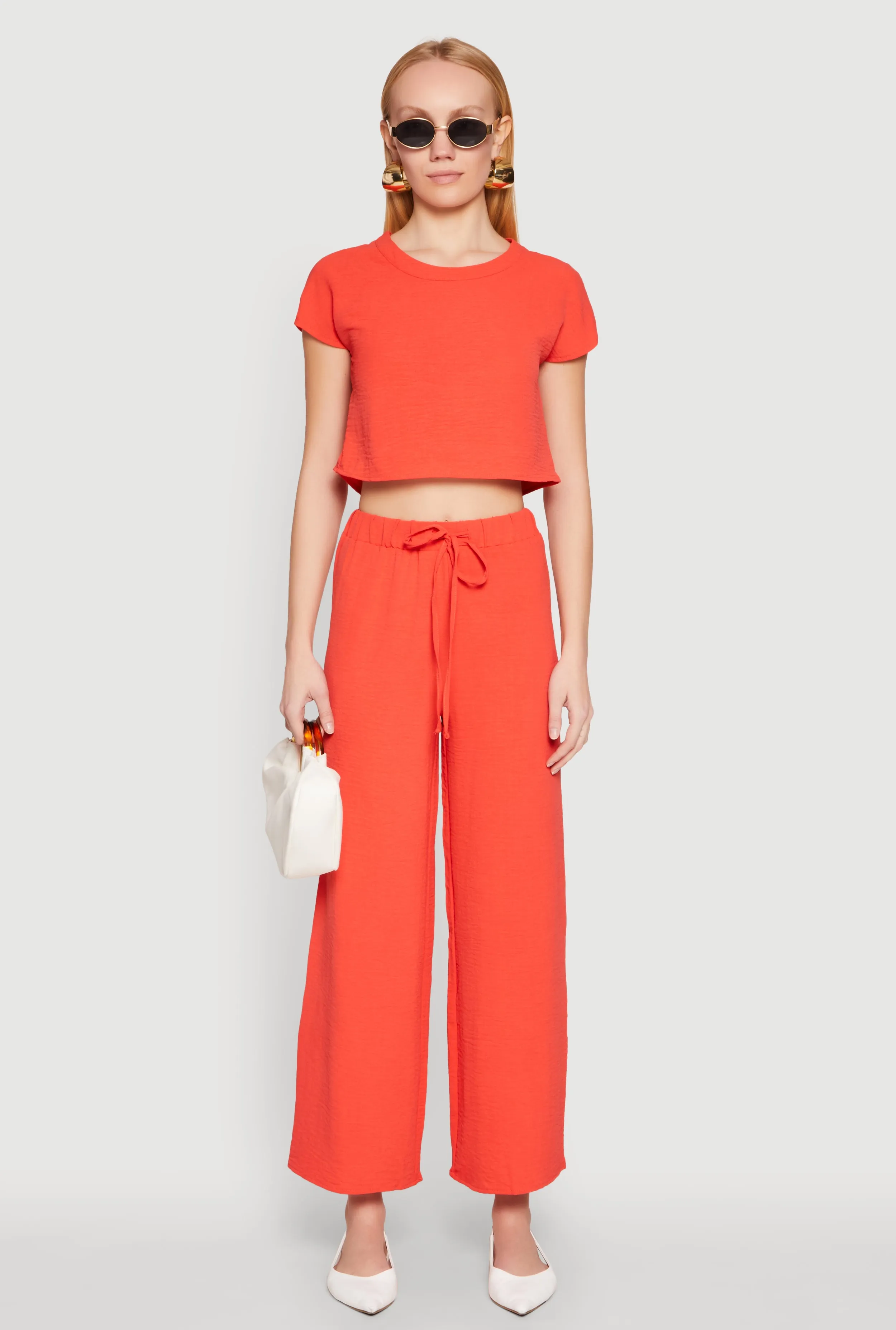 Crepe Knit Drawstring Wide Leg Pants sold by Rainbow