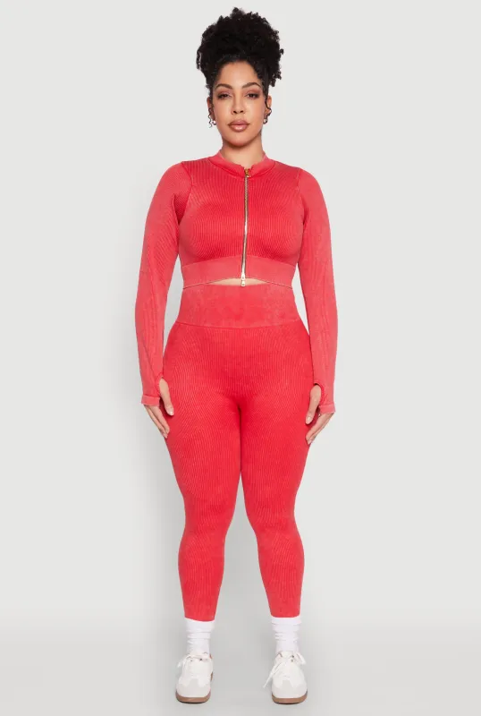 Plus Size Daisy Compression Rib Acid Wash Leggings sold by Rainbow