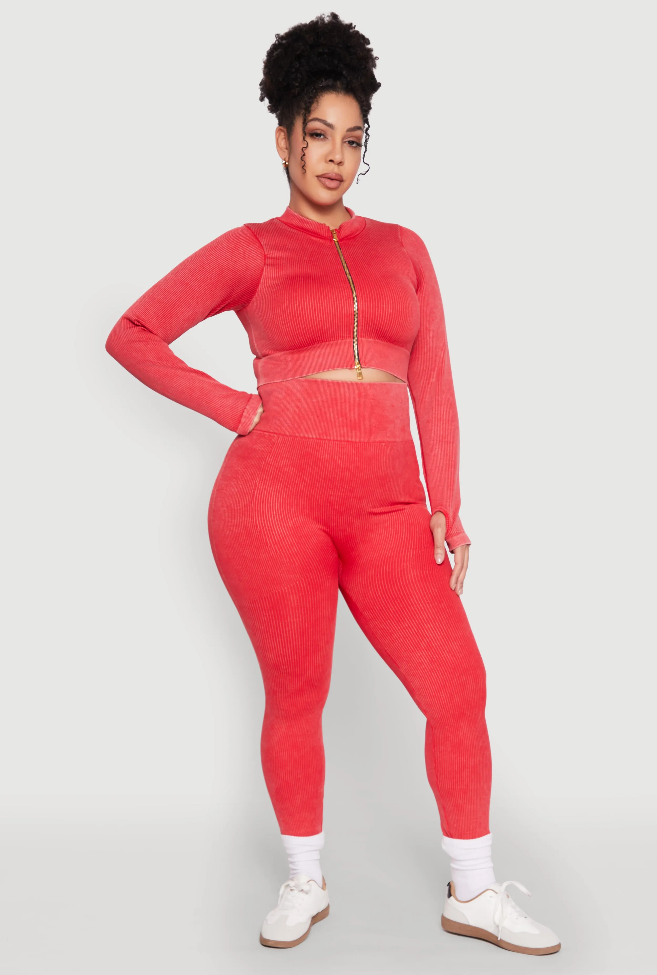 Plus Size Daisy Compression Rib Acid Wash Leggings sold by Rainbow product image thumbnail 2