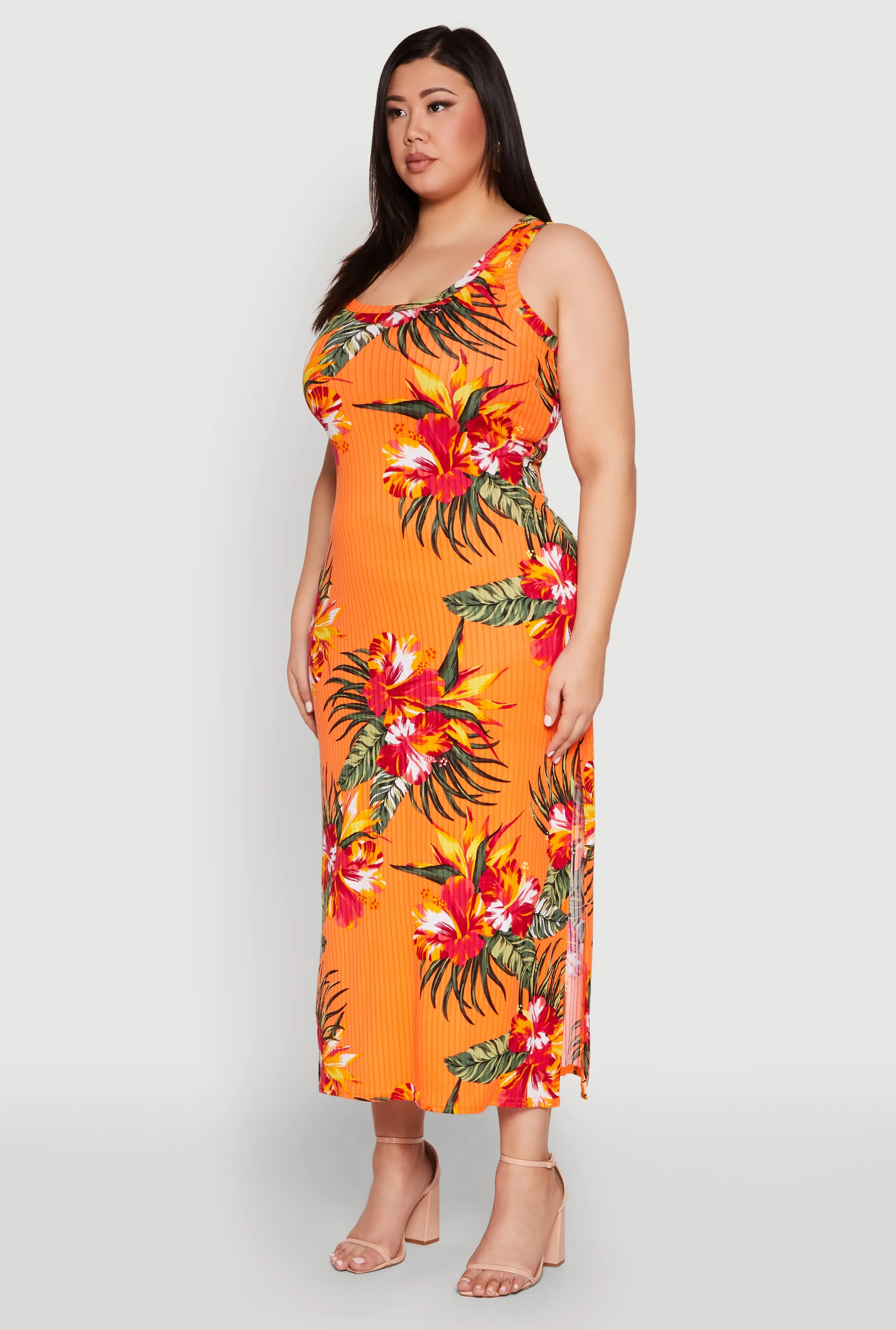 Plus Size Ribbed Knit Floral Tank Dress sold by Rainbow product image thumbnail 3