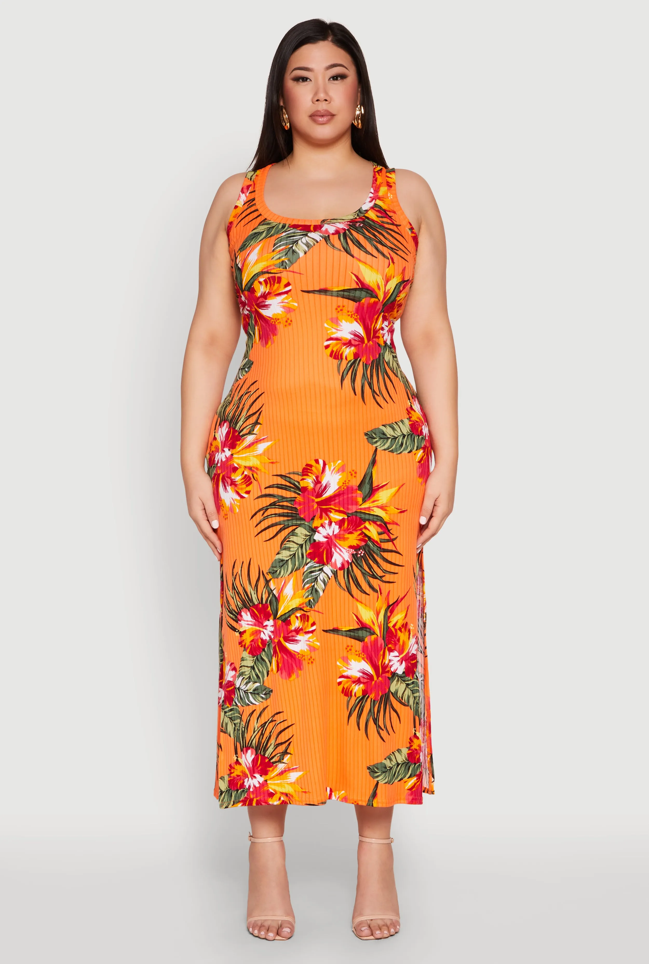Plus Size Ribbed Knit Floral Tank Dress sold by Rainbow