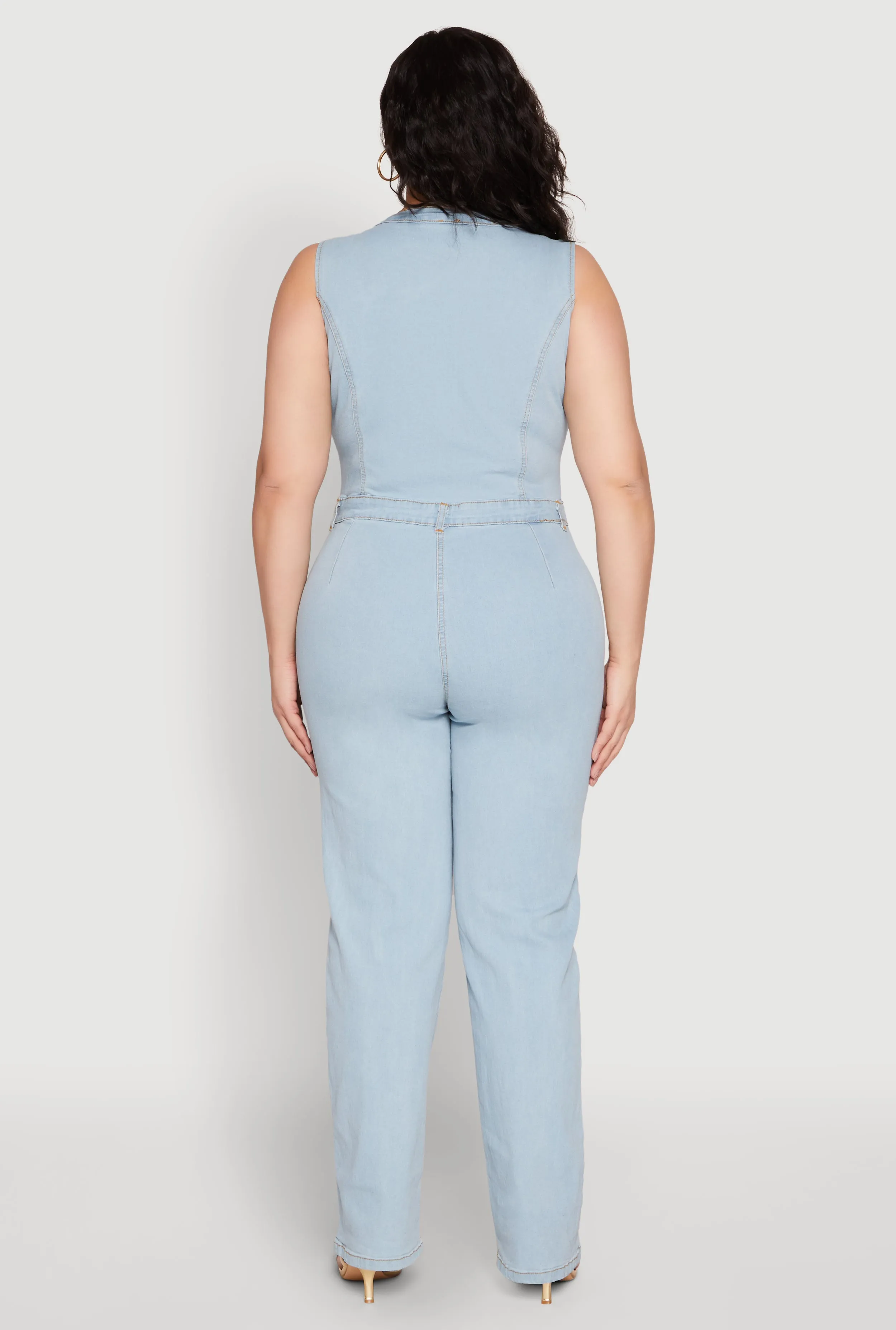 Plus Size Daisy Sleeveless Button Front Denim Jumpsuit sold by Rainbow product image thumbnail 5