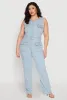 Plus Size Daisy Sleeveless Button Front Denim Jumpsuit sold by Rainbow