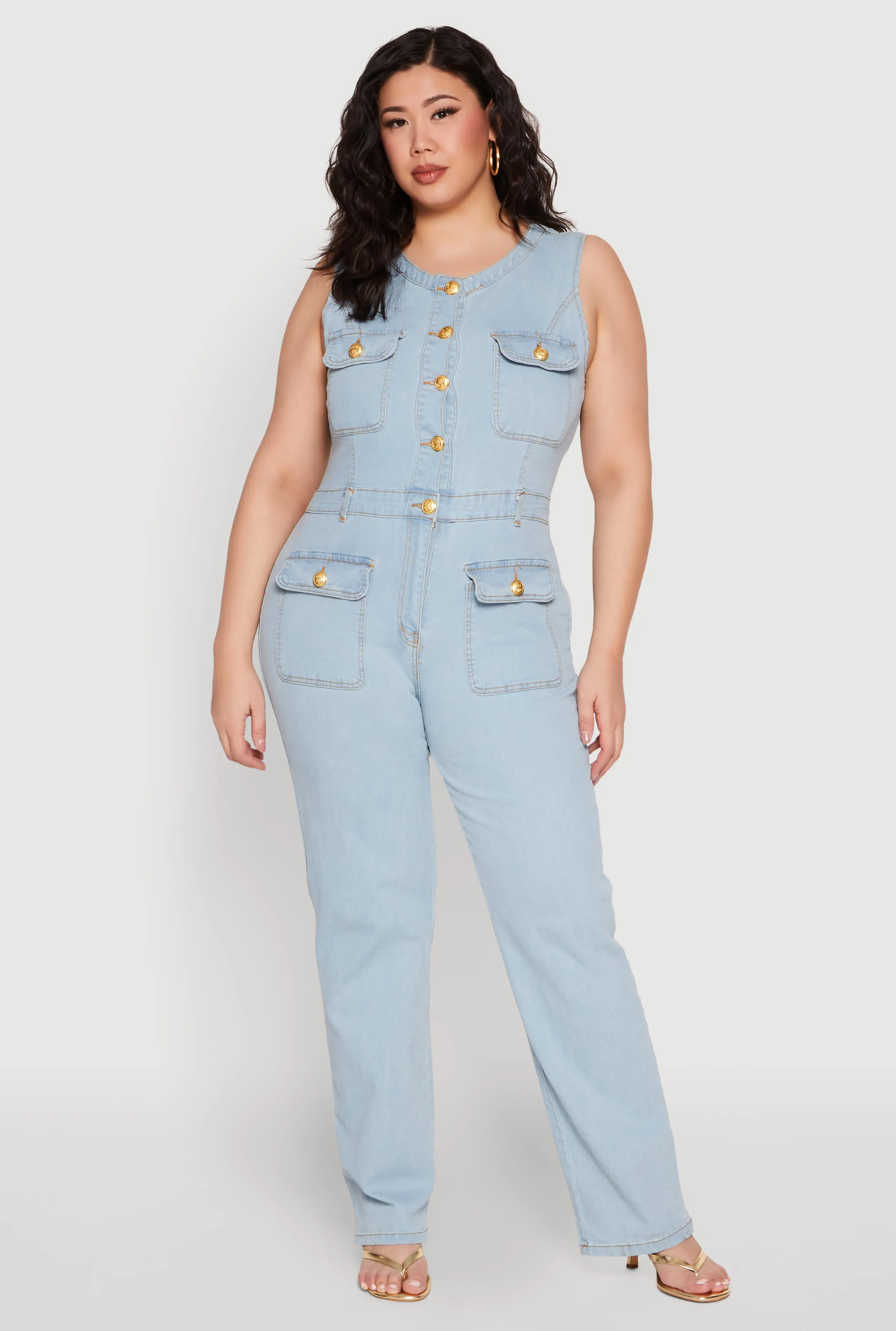 Plus Size Daisy Sleeveless Button Front Denim Jumpsuit sold by Rainbow product image thumbnail 2