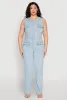 Plus Size Daisy Sleeveless Button Front Denim Jumpsuit sold by Rainbow