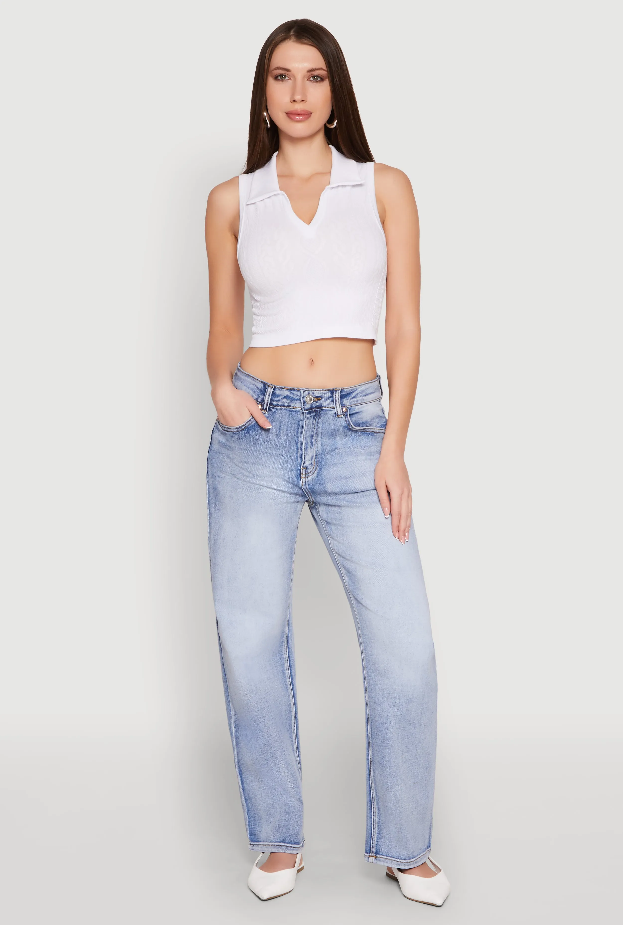 Seamless Cable Knit Polo Crop Top sold by Rainbow product image thumbnail 3