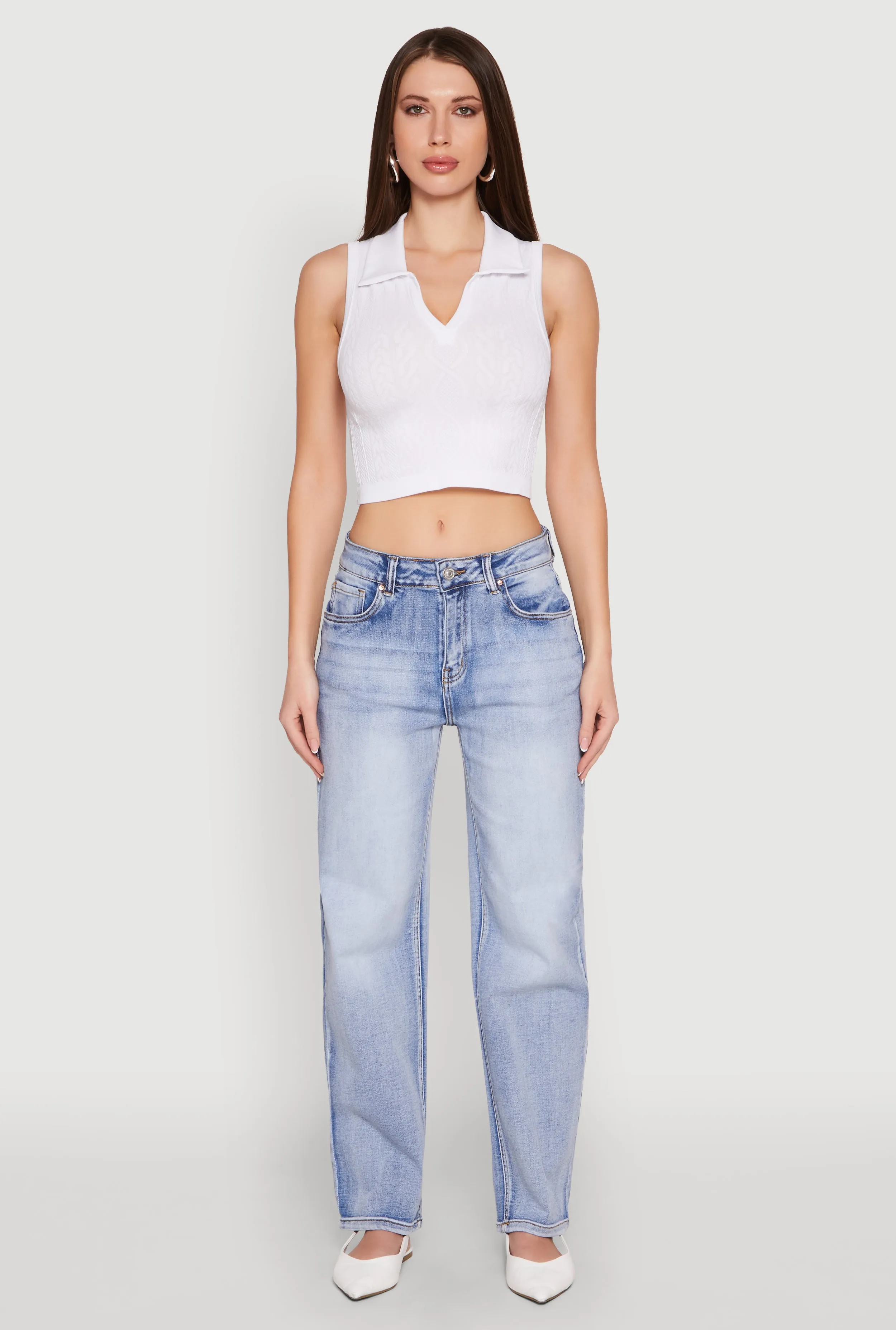 Seamless Cable Knit Polo Crop Top sold by Rainbow