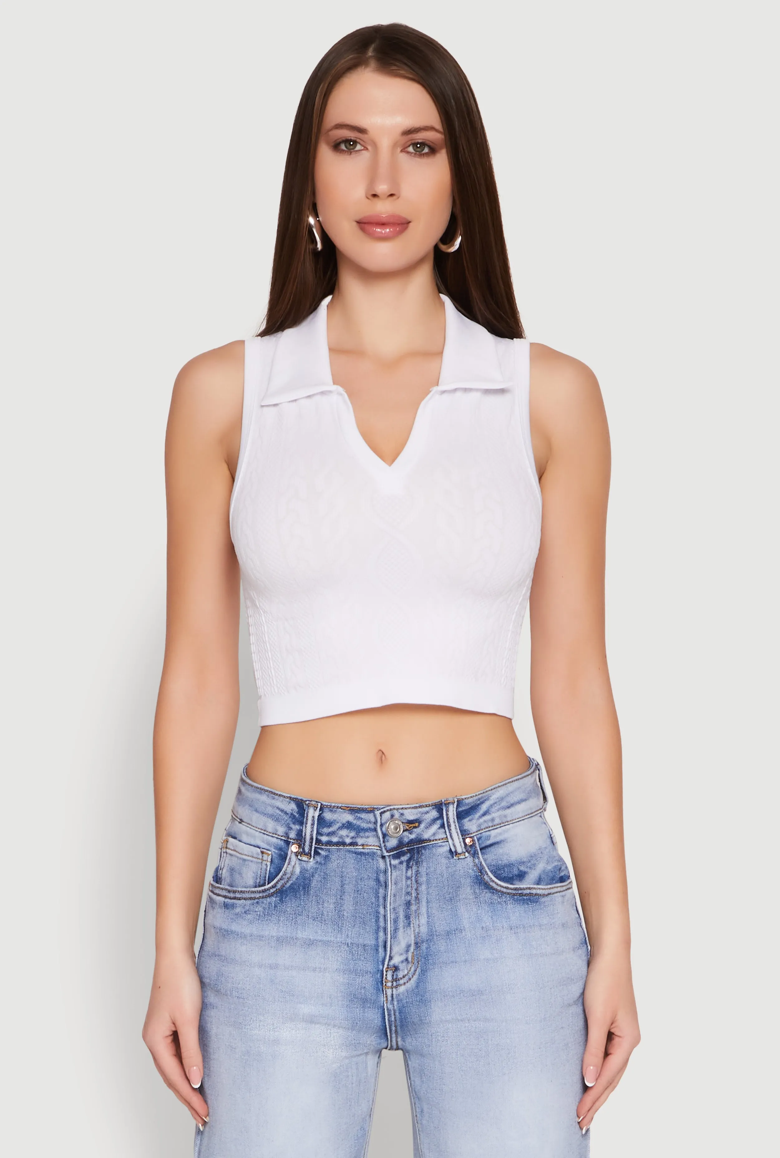 Seamless Cable Knit Polo Crop Top sold by Rainbow product image thumbnail 2