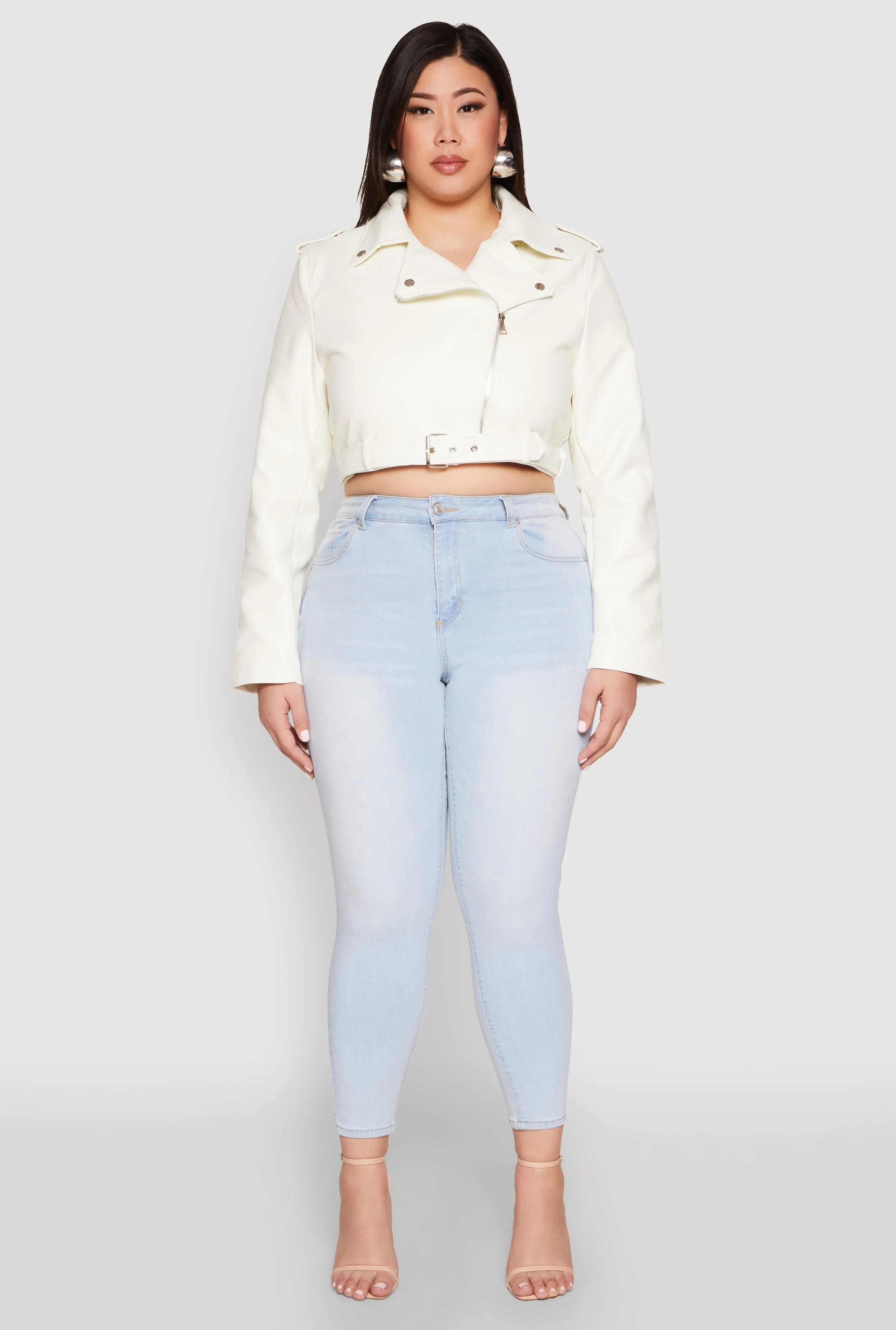 Plus Size Daisy Faux Leather Belted Moto Jacket sold by Rainbow