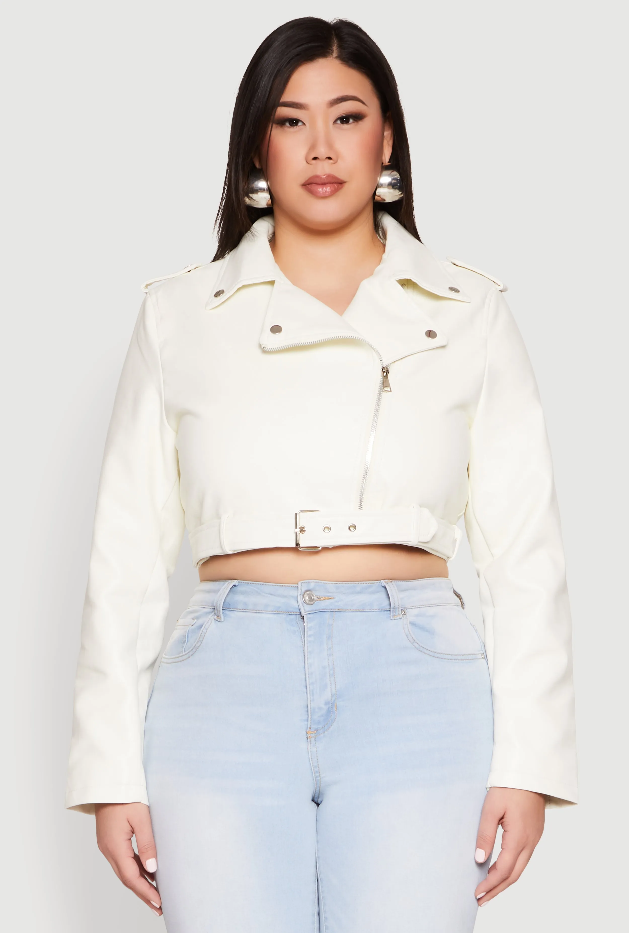 Plus Size Daisy Faux Leather Belted Moto Jacket sold by Rainbow product image thumbnail 2