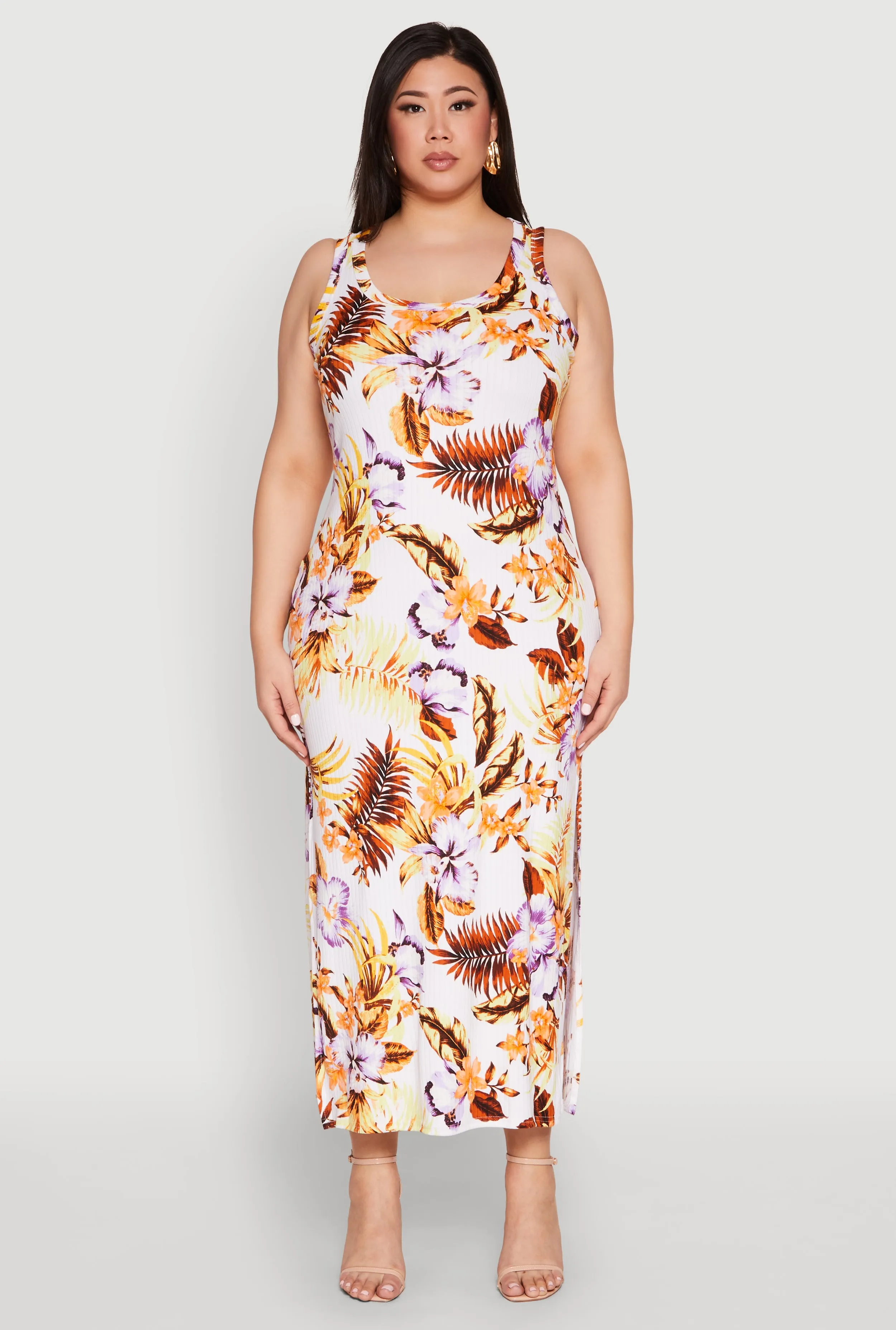 Plus Size Floral Ribbed Knit Tank Dress sold by Rainbow product image thumbnail 2