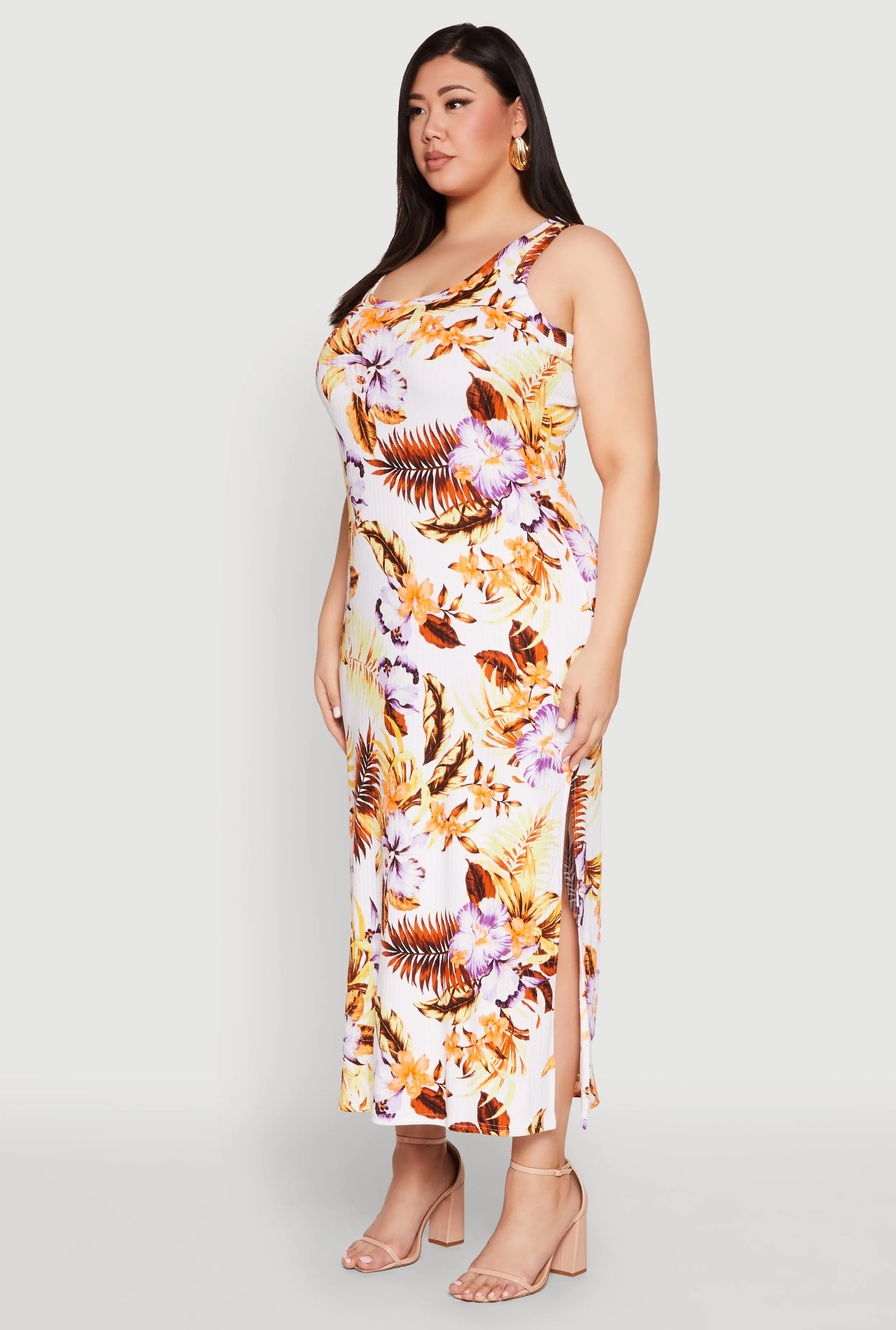 Plus Size Floral Ribbed Knit Tank Dress sold by Rainbow product image thumbnail 3