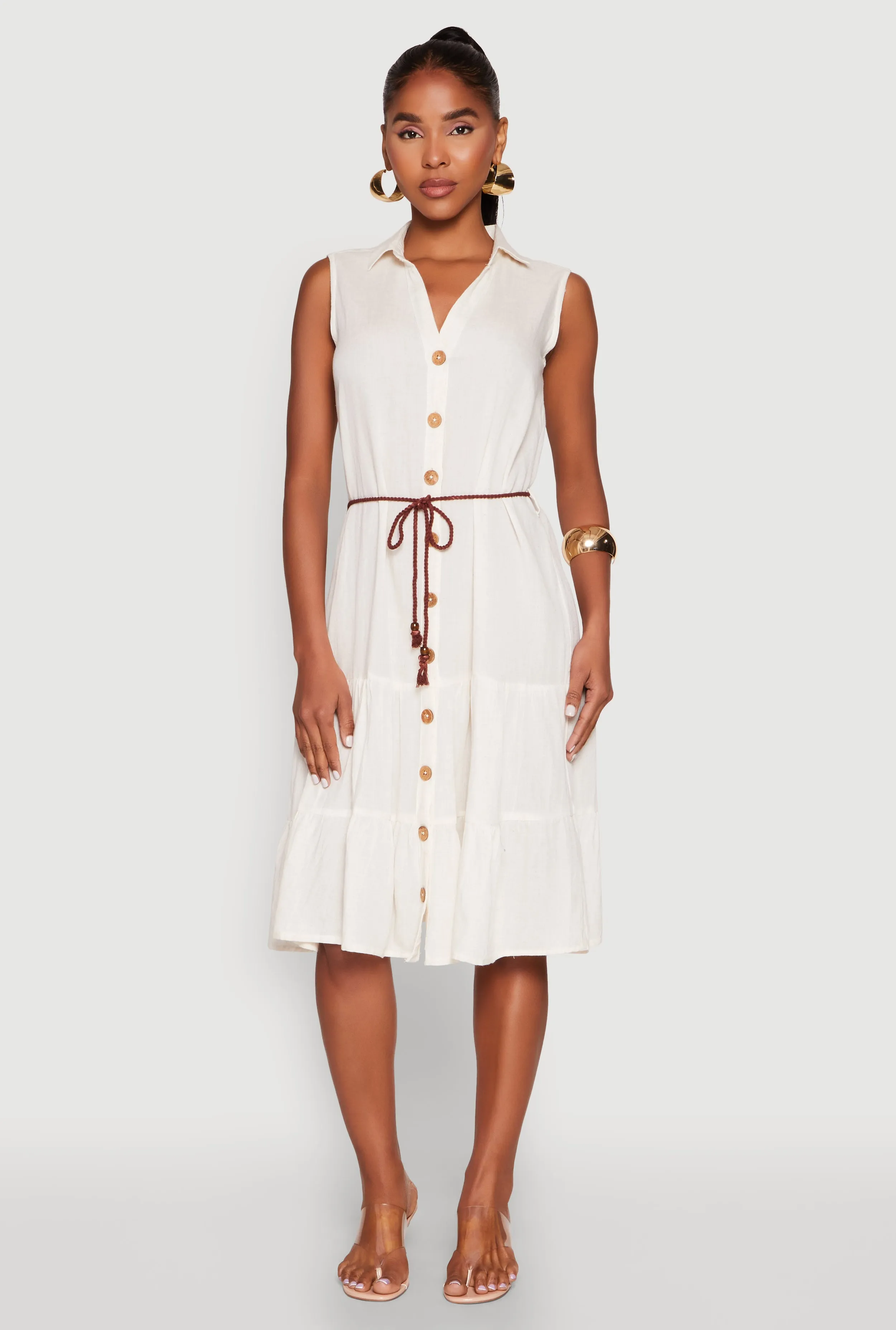 Linen Button Front Tiered Shirt Dress sold by Rainbow product image thumbnail 2