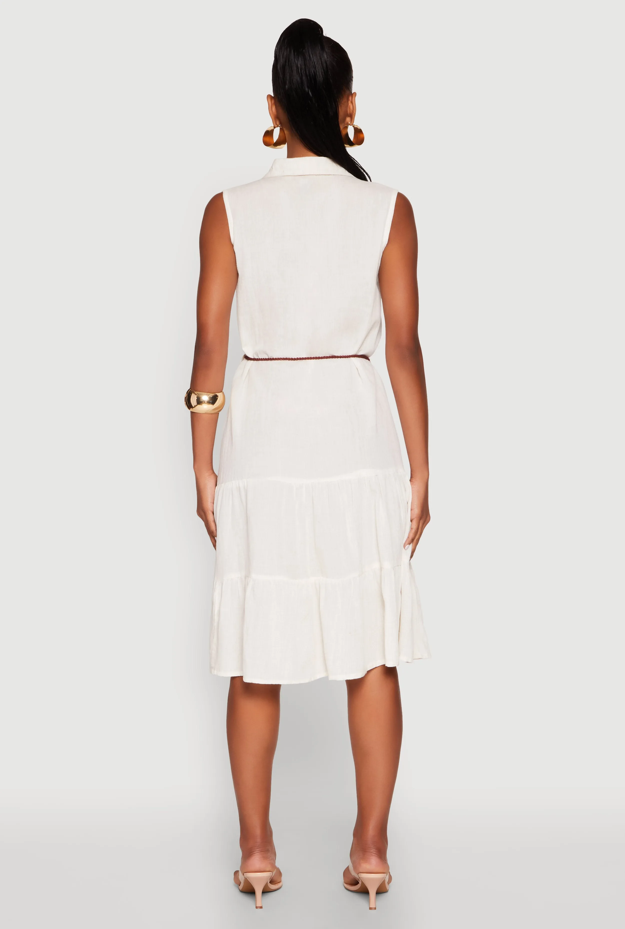 Linen Button Front Tiered Shirt Dress sold by Rainbow product image thumbnail 5