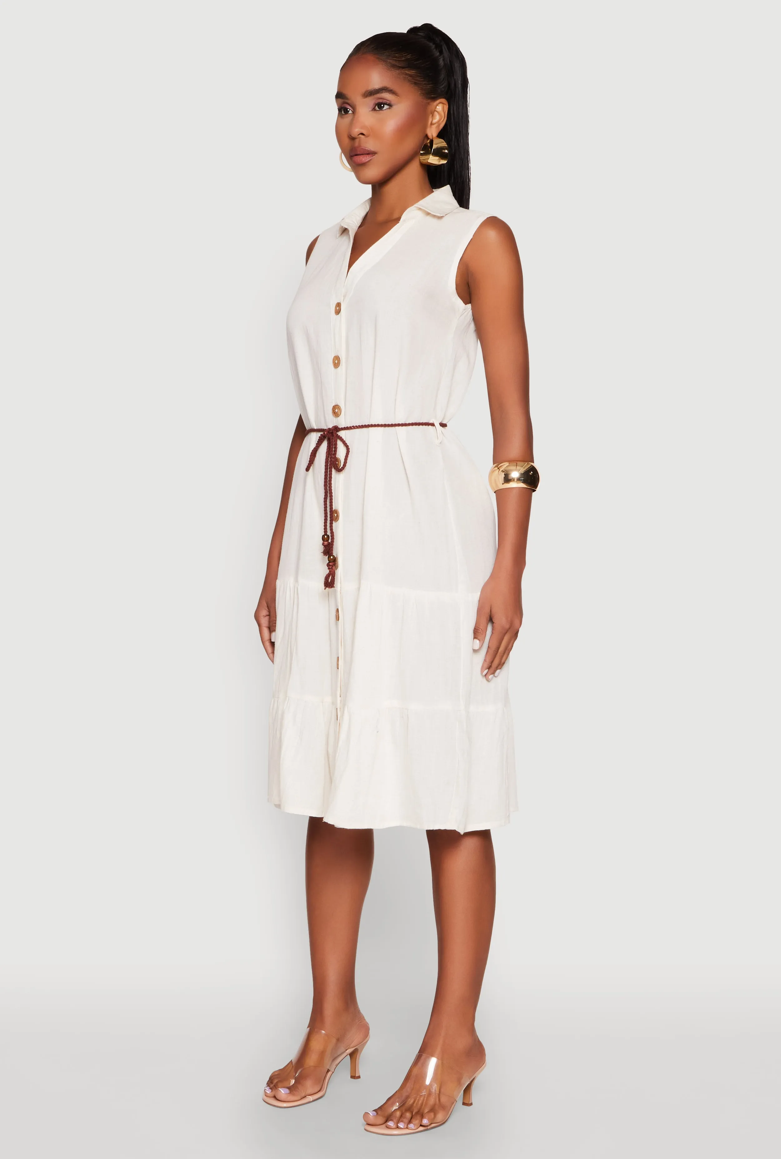 Linen Button Front Tiered Shirt Dress sold by Rainbow product image thumbnail 3