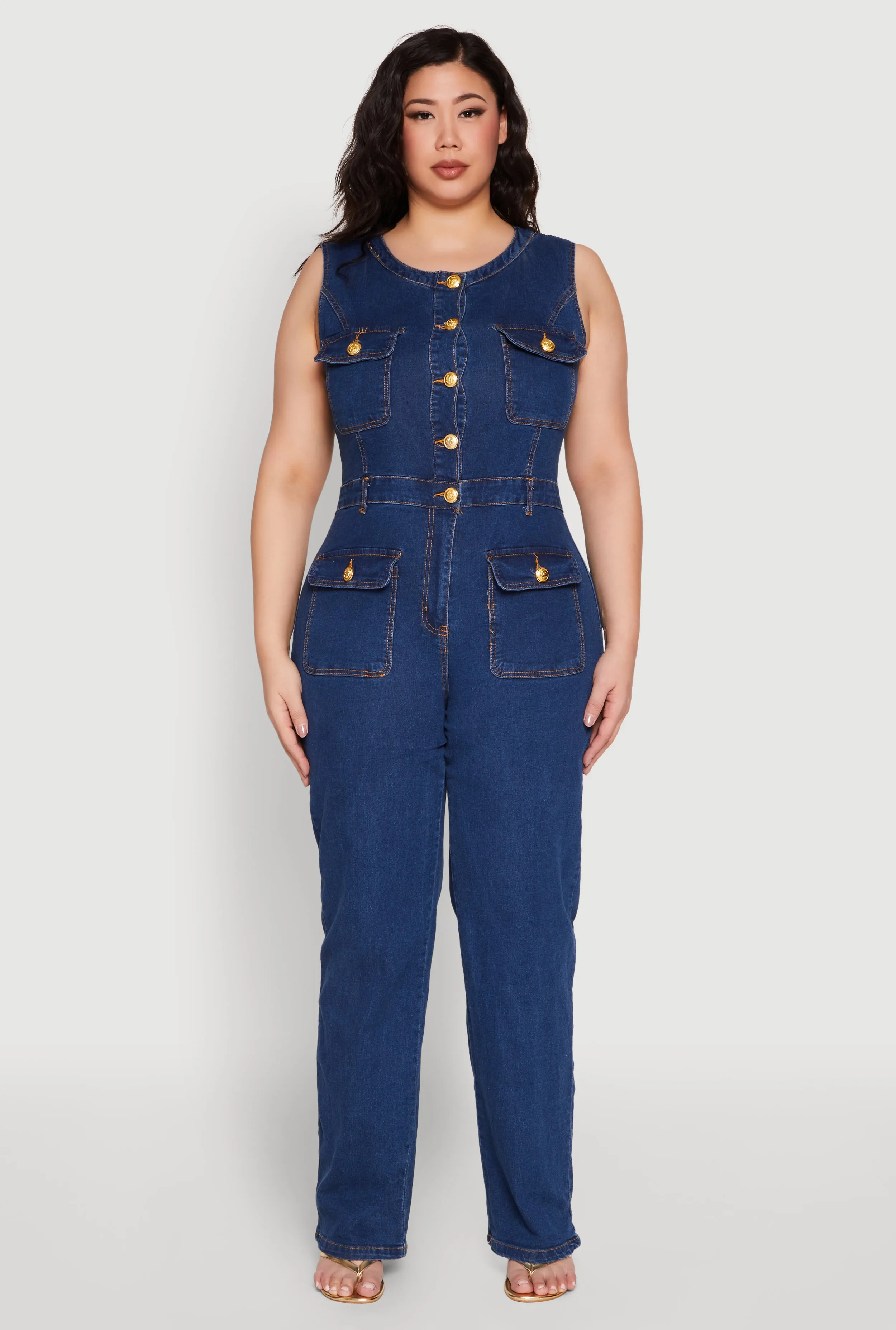 Plus Size Daisy Sleeveless Button Front Denim Jumpsuit sold by Rainbow product image thumbnail 2