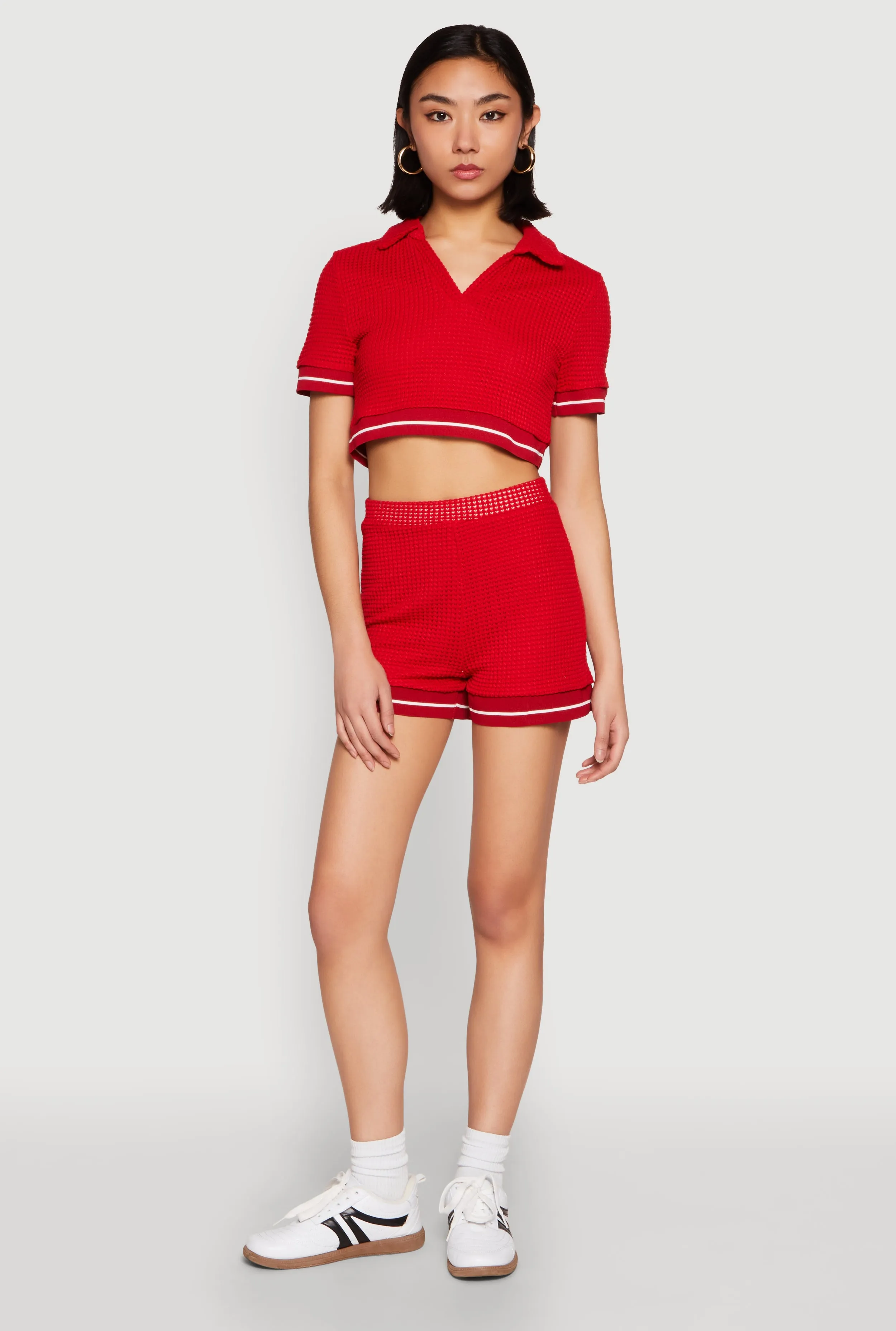 Textured Knit Varsity Stripe Shorts sold by Rainbow