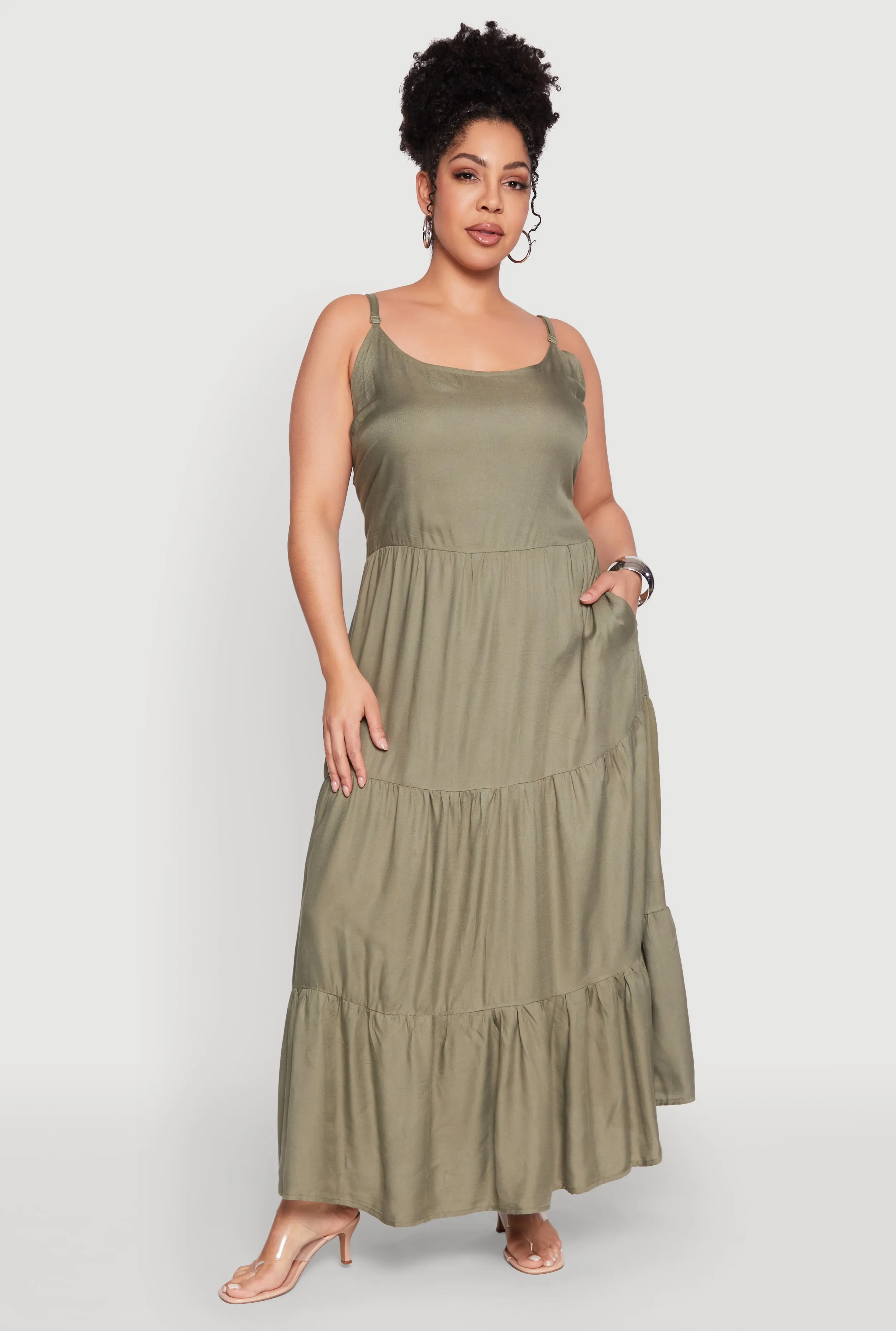Plus Size Pocket Tiered Maxi Dress sold by Rainbow