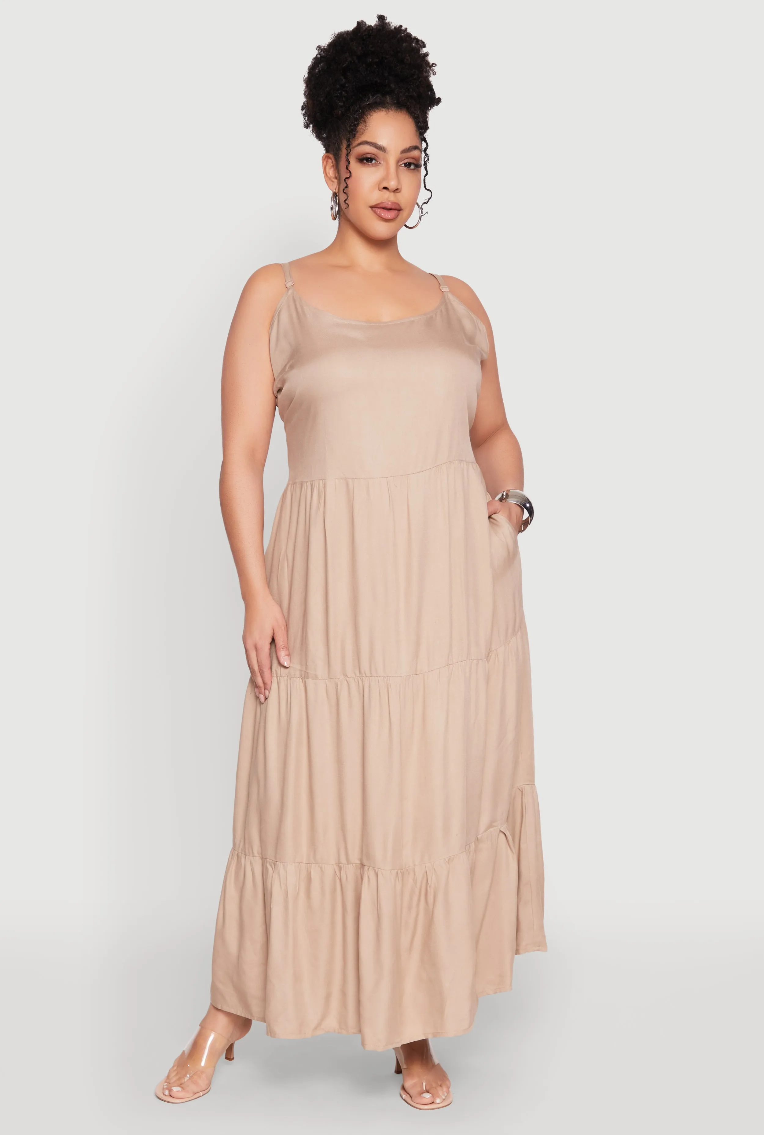 Plus Size Pocket Tiered Maxi Dress sold by Rainbow