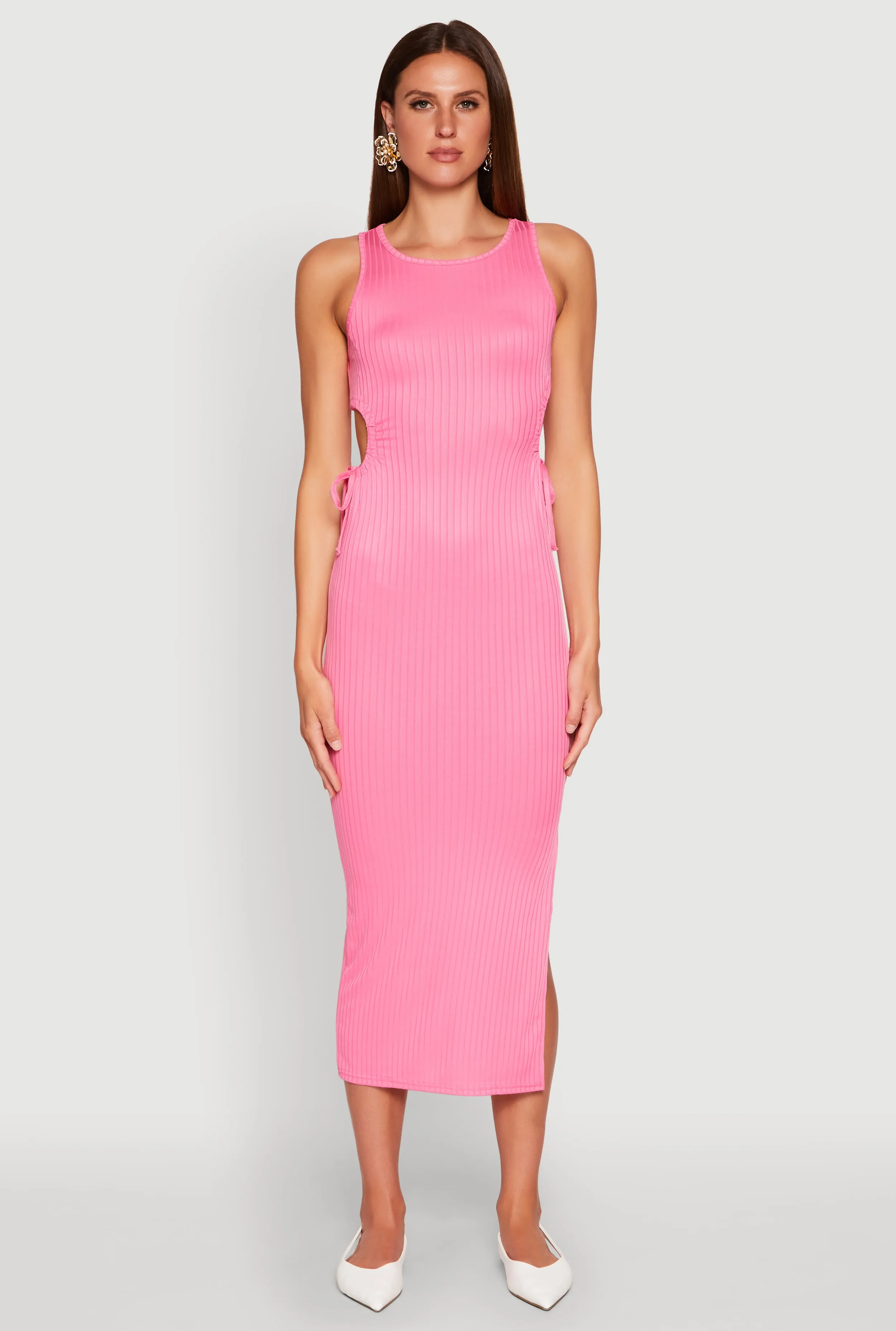Ribbed Knit Side Cut Out Midi Dress sold by Rainbow