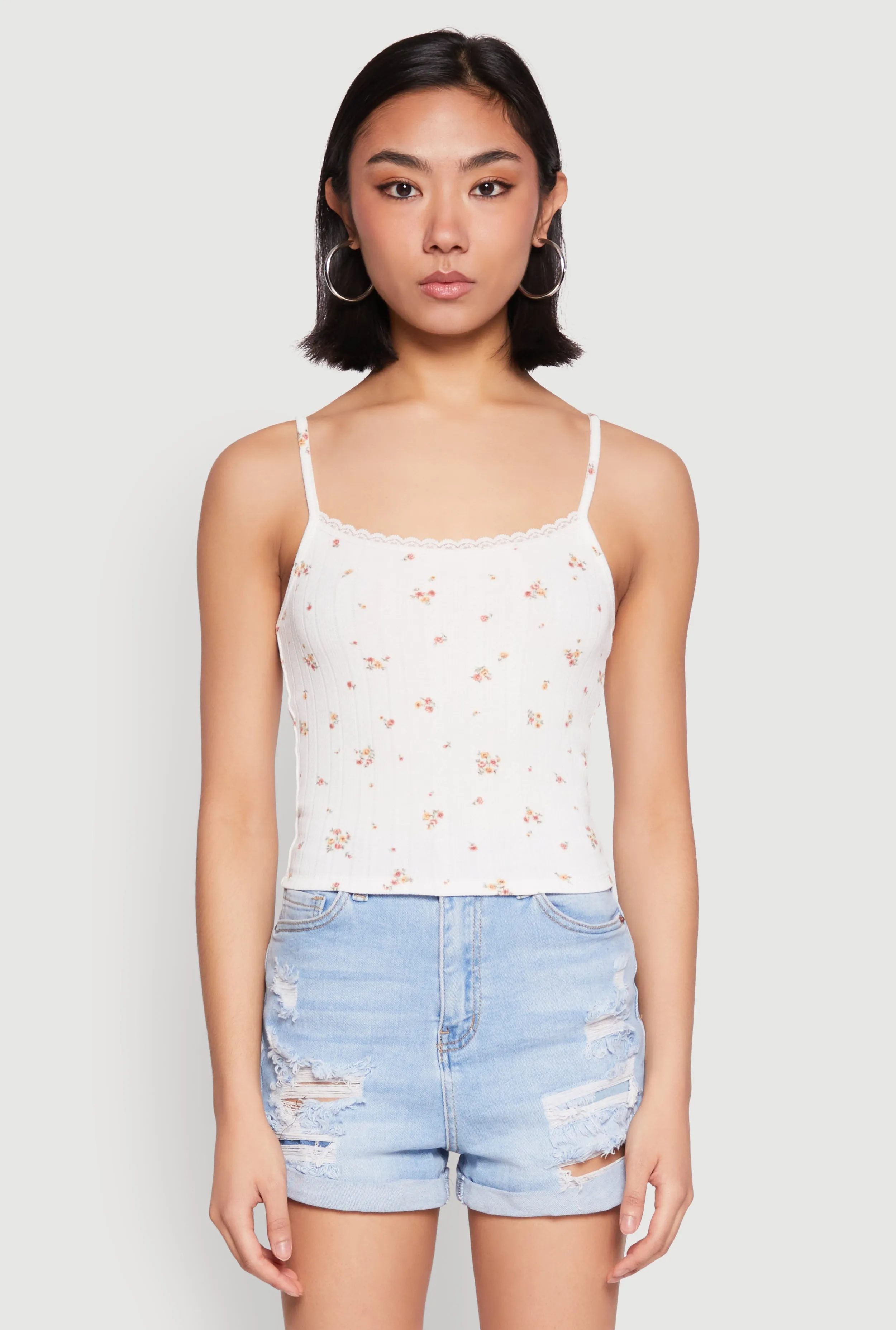 Ribbed Knit Lace Trim Ditsy Print Cami sold by Rainbow product image thumbnail 2