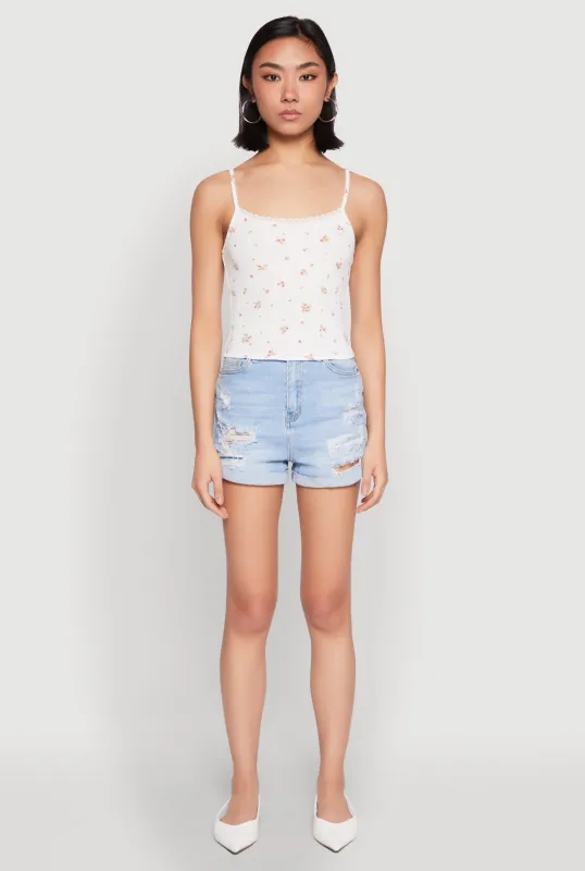 Ribbed Knit Lace Trim Ditsy Print Cami sold by Rainbow