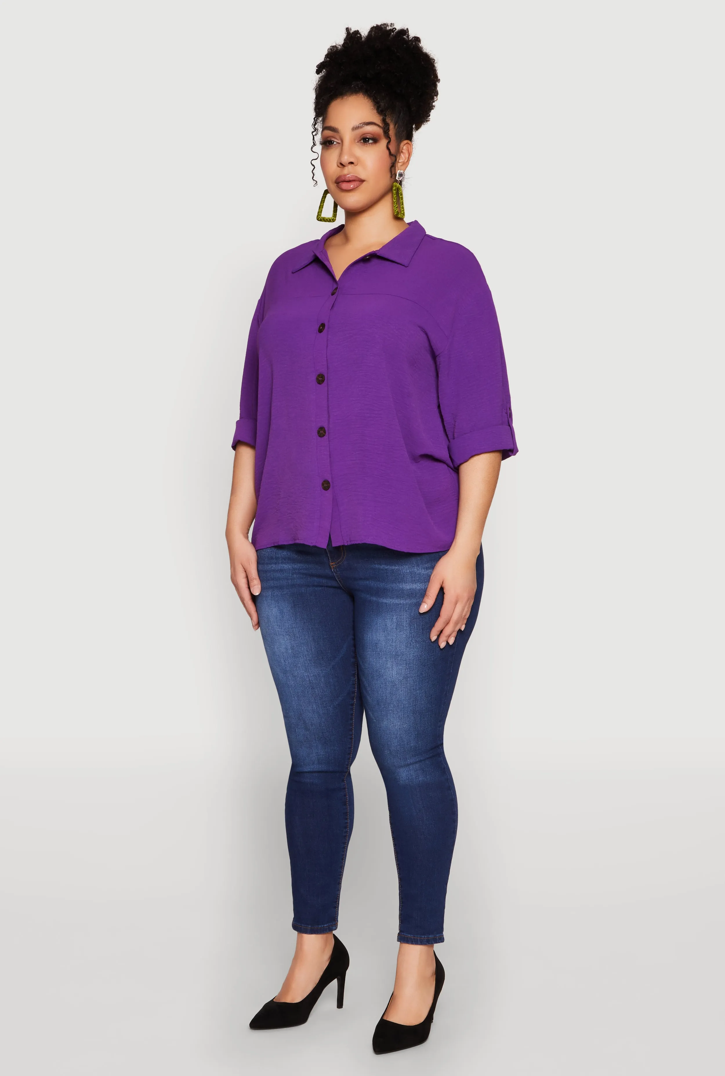 Plus Size Airy Crepe Knit Tabbed Sleeve Shirt sold by Rainbow product image thumbnail 5