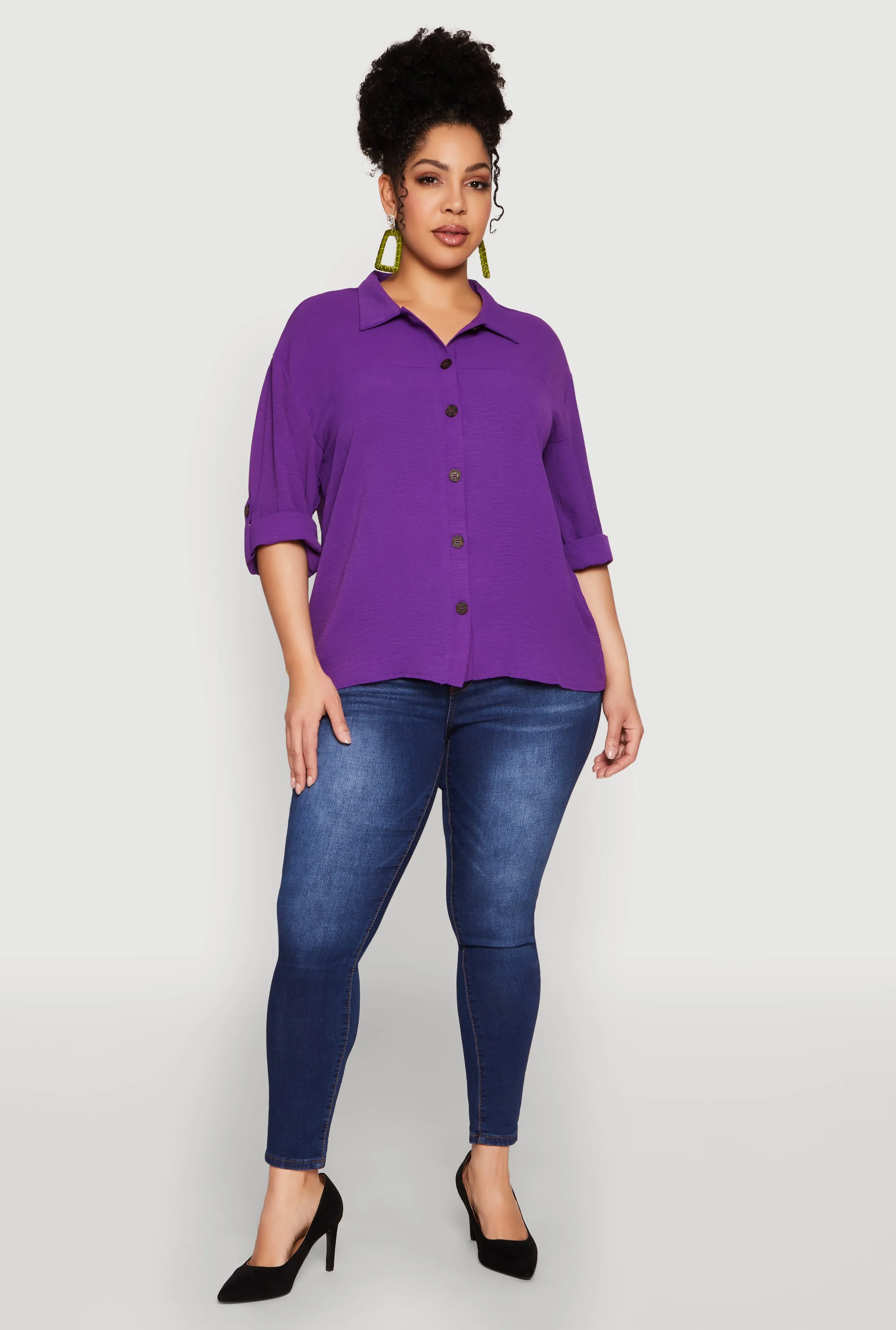 Plus Size Airy Crepe Knit Tabbed Sleeve Shirt sold by Rainbow product image thumbnail 3