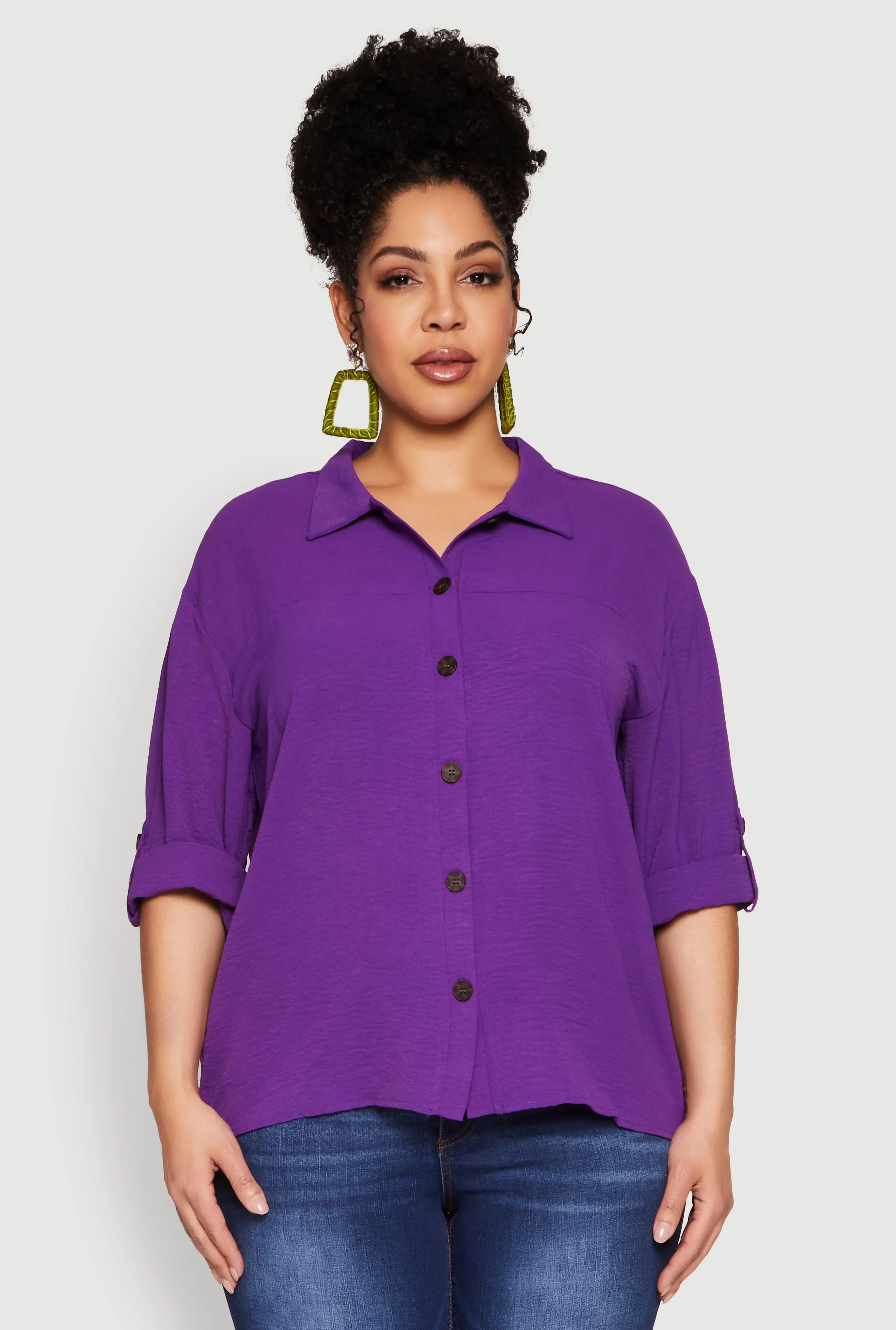 Plus Size Airy Crepe Knit Tabbed Sleeve Shirt sold by Rainbow product image thumbnail 2