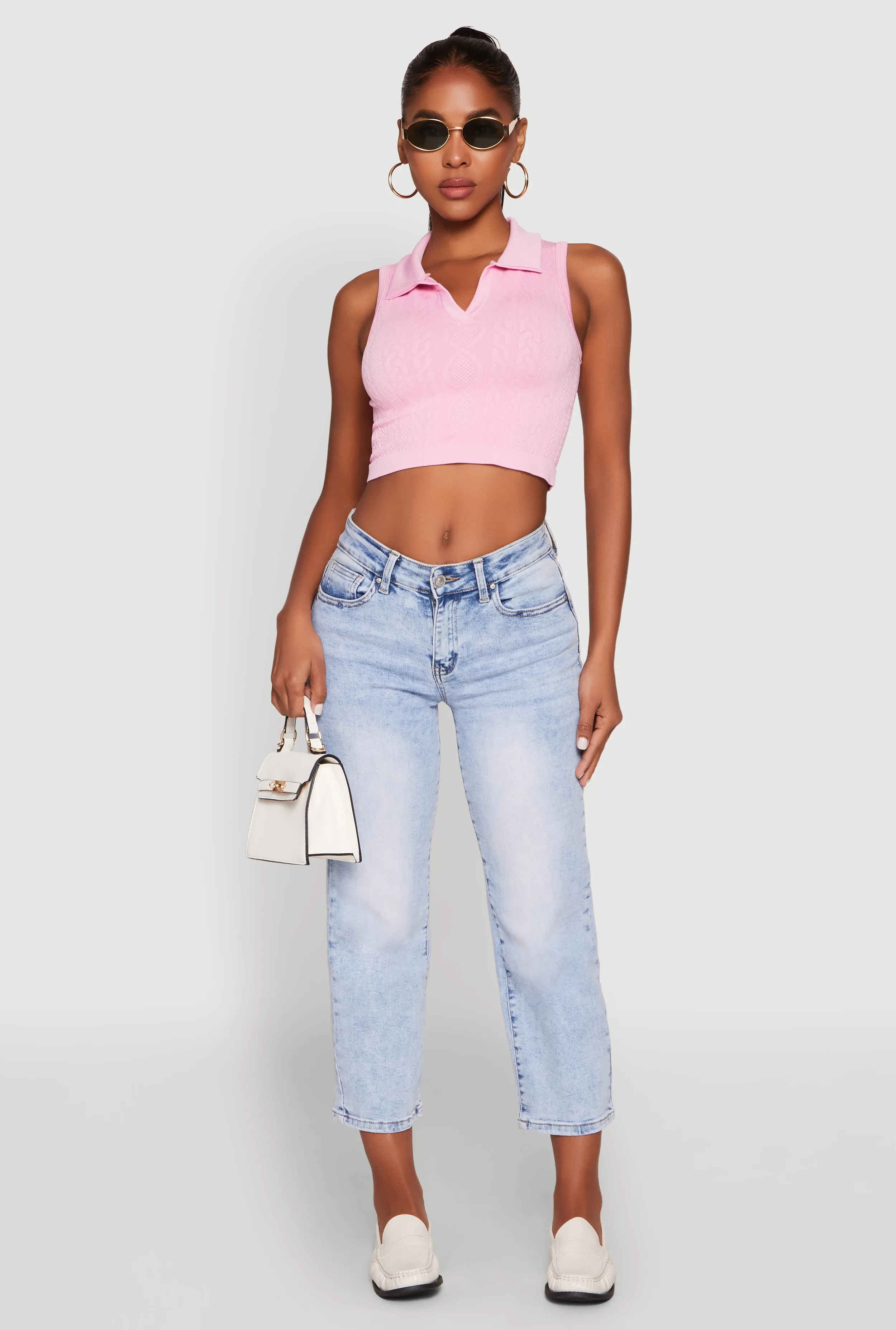 Seamless Cable Knit Polo Crop Top sold by Rainbow