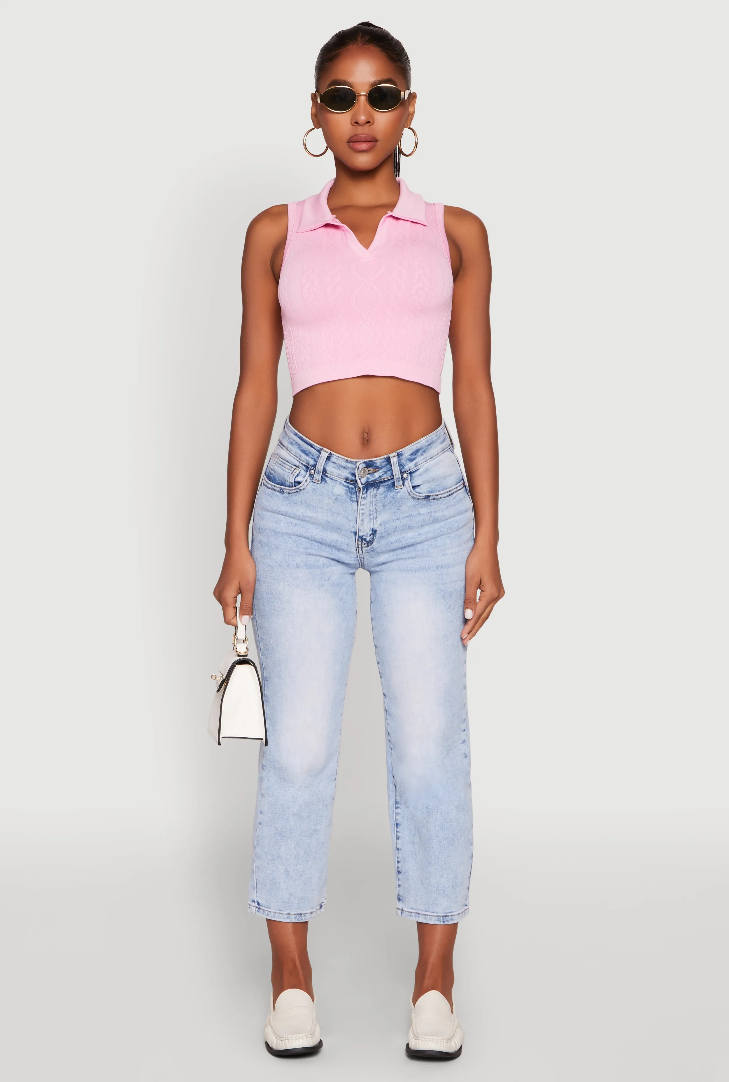 Seamless Cable Knit Polo Crop Top sold by Rainbow product image thumbnail 3