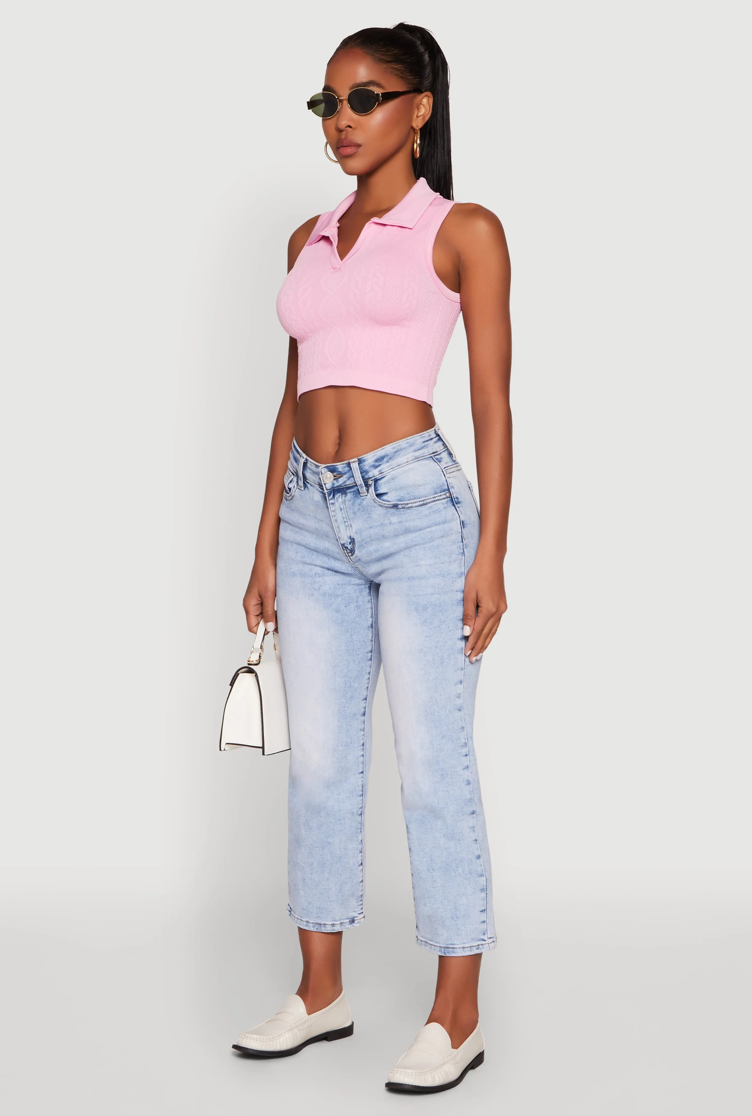 Seamless Cable Knit Polo Crop Top sold by Rainbow product image thumbnail 5