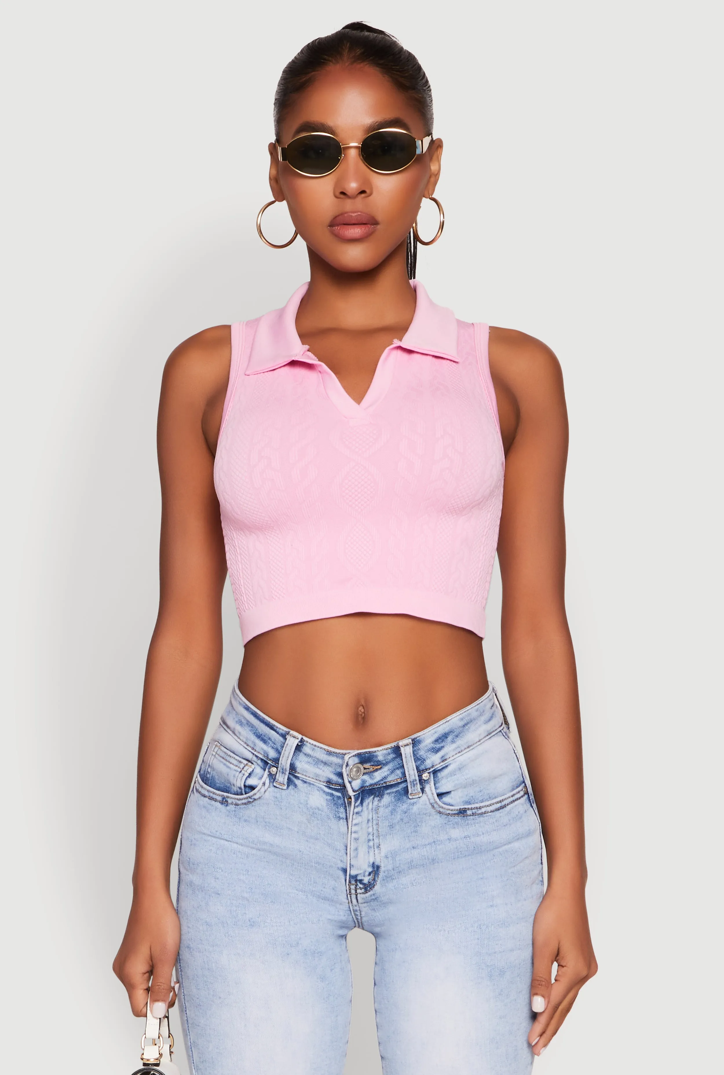Seamless Cable Knit Polo Crop Top sold by Rainbow product image thumbnail 2