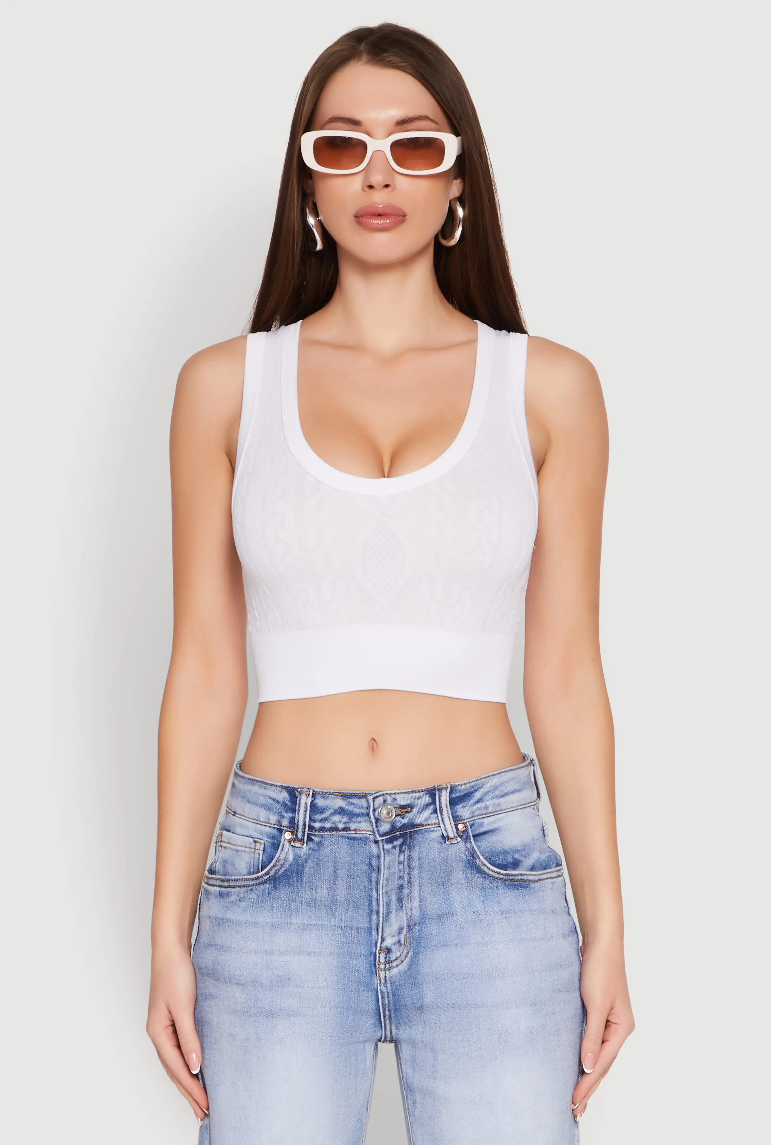Seamless Scoop Neck Cable Knit Crop Top sold by Rainbow product image thumbnail 2