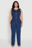 Plus Size Daisy Sleeveless Button Front Denim Jumpsuit sold by Rainbow