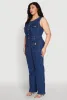 Plus Size Daisy Sleeveless Button Front Denim Jumpsuit sold by Rainbow