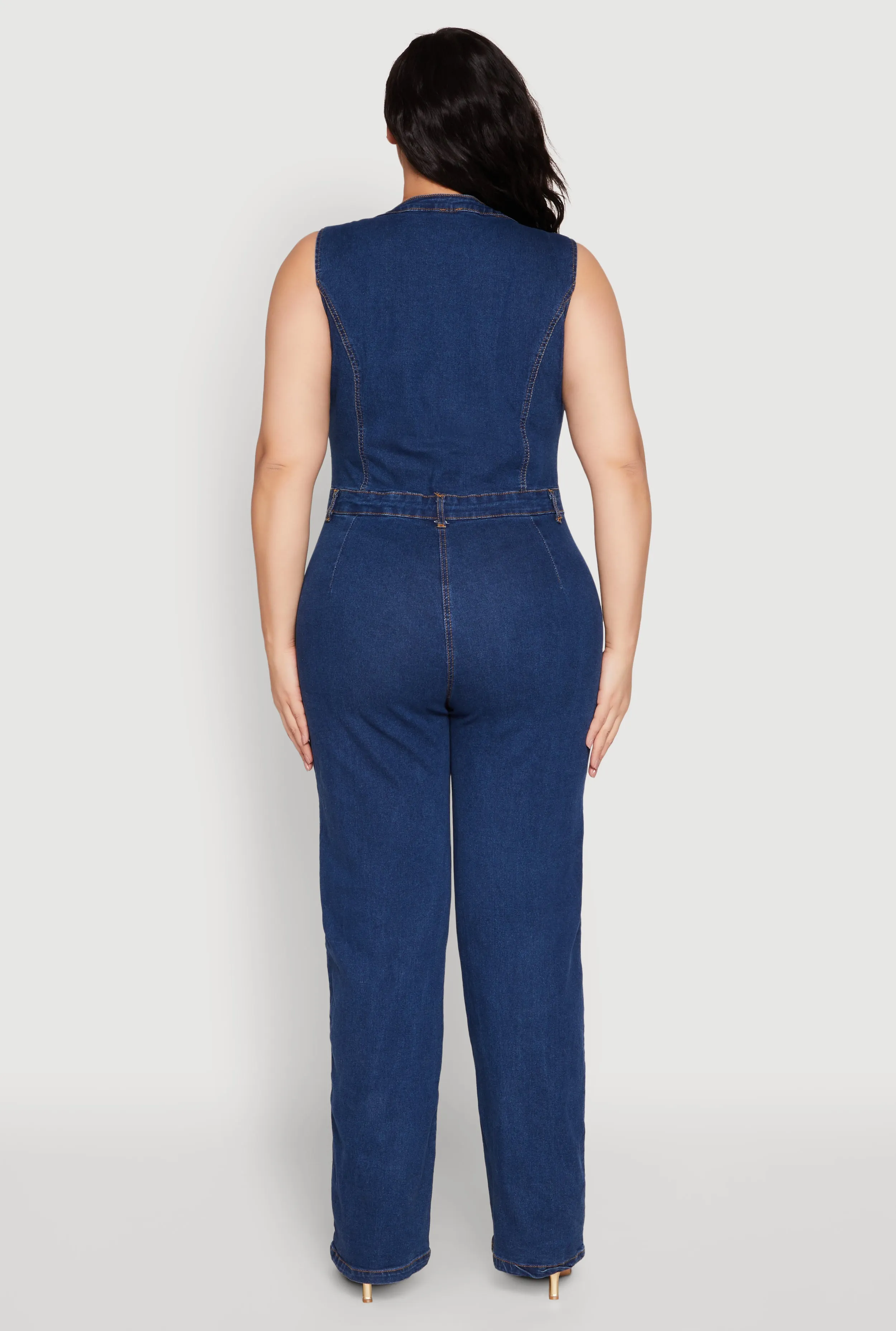Plus Size Daisy Sleeveless Button Front Denim Jumpsuit sold by Rainbow product image thumbnail 5