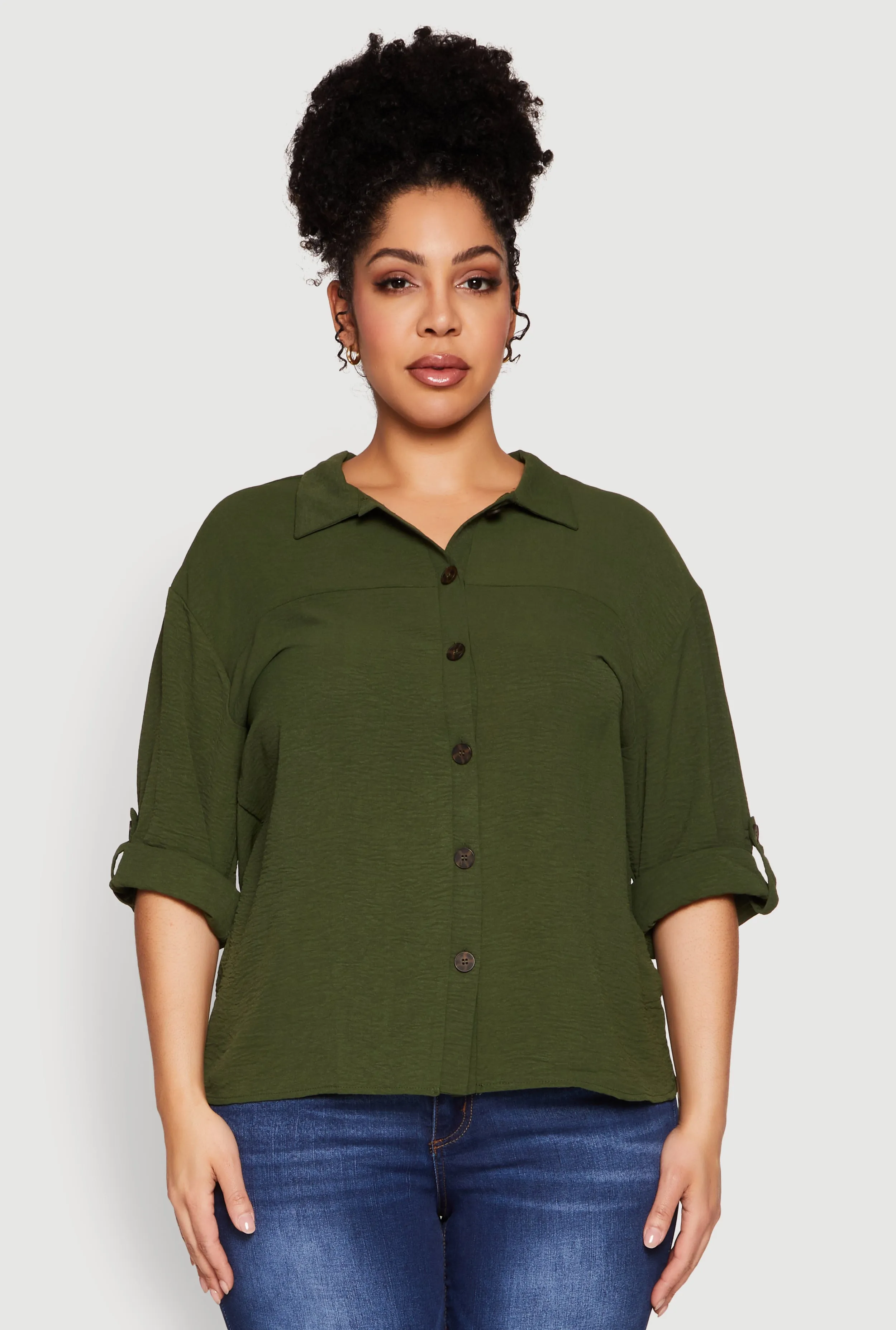 Plus Size Airy Crepe Knit Tabbed Sleeve Shirt sold by Rainbow product image thumbnail 2