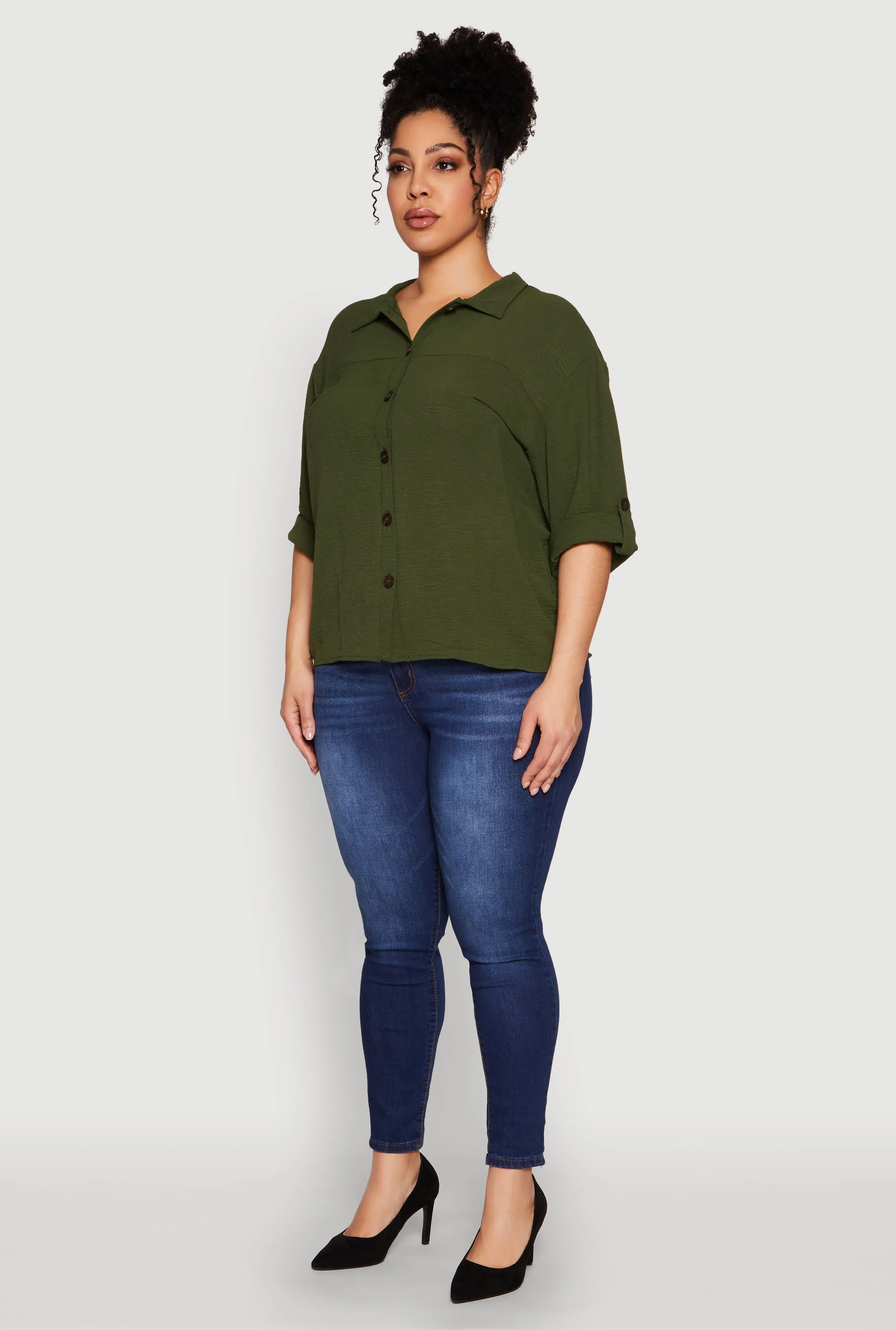 Plus Size Airy Crepe Knit Tabbed Sleeve Shirt sold by Rainbow product image thumbnail 5