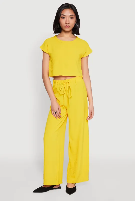 Crepe Knit Drawstring Wide Leg Pants sold by Rainbow